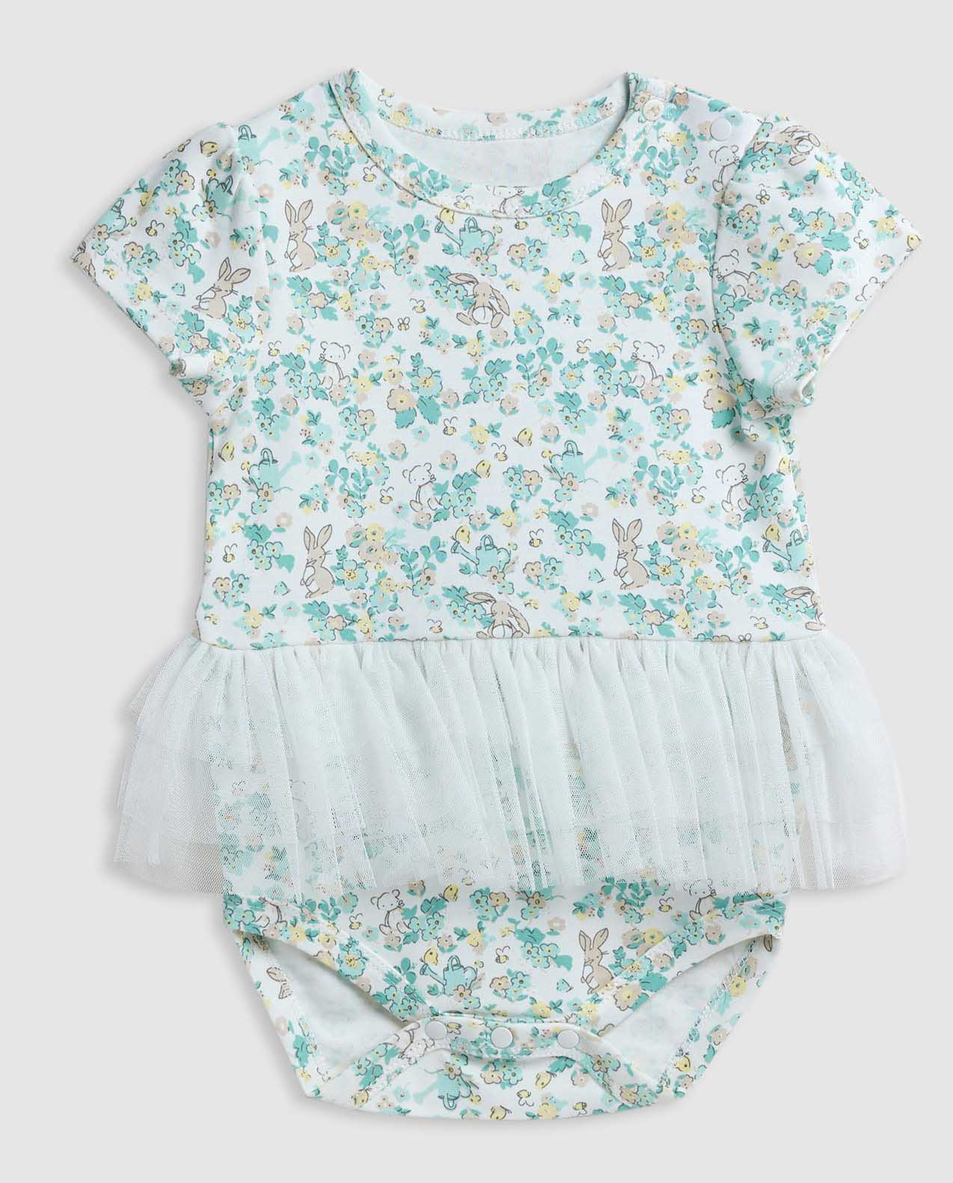 Printed Bodysuit Dress with Crew Neck and Short Sleeves