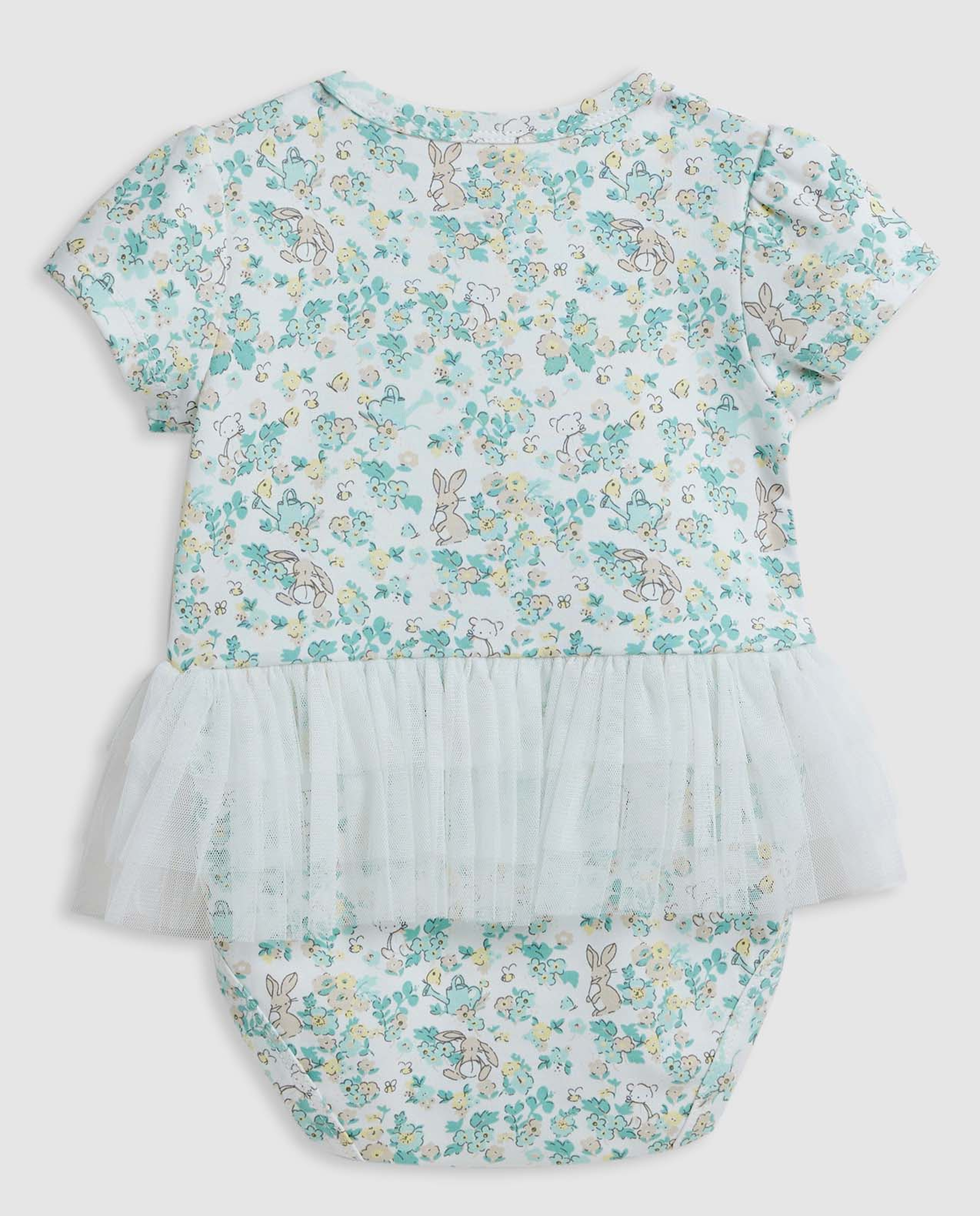 Printed Bodysuit Dress with Crew Neck and Short Sleeves