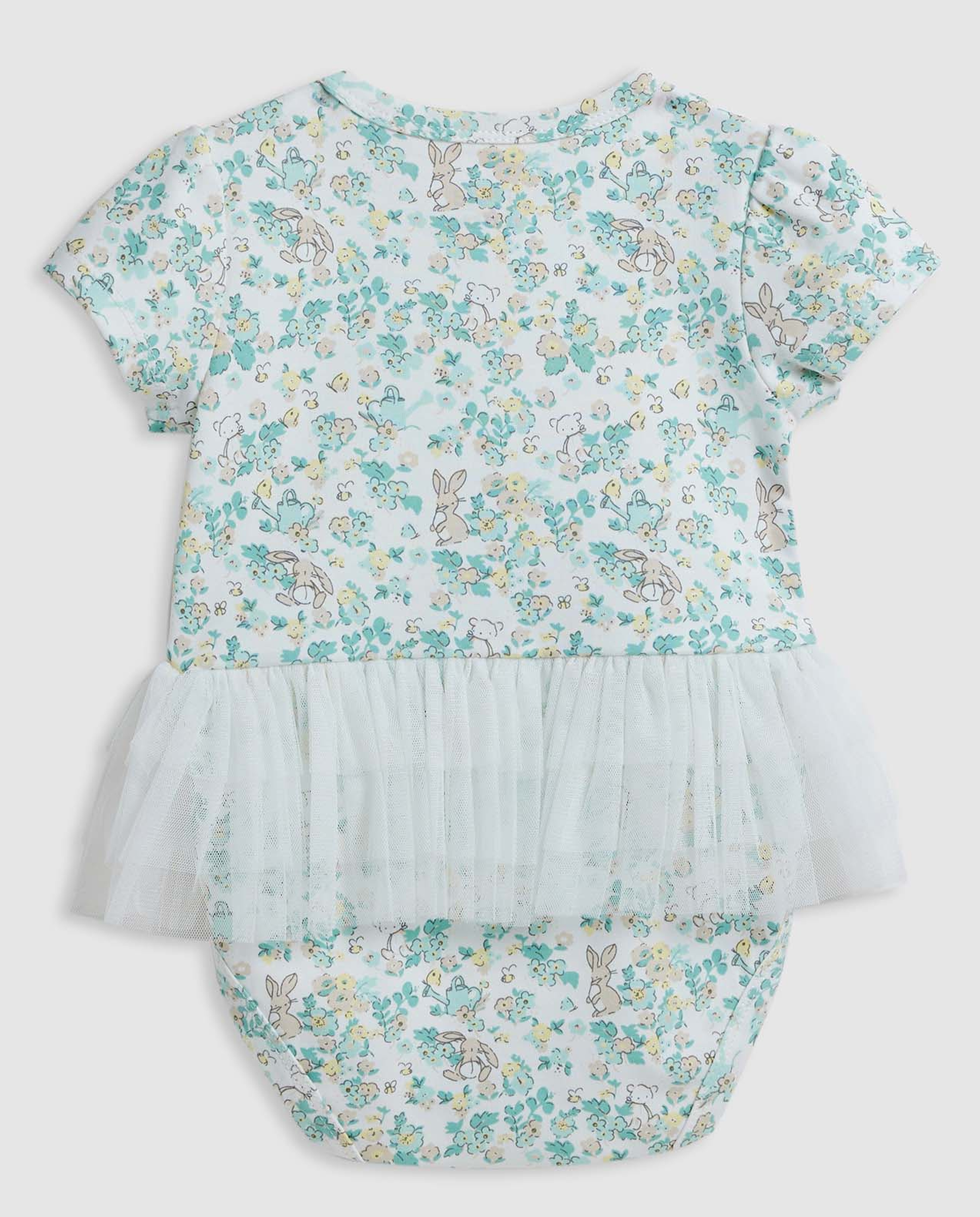 Printed Bodysuit Dress with Crew Neck and Short Sleeves