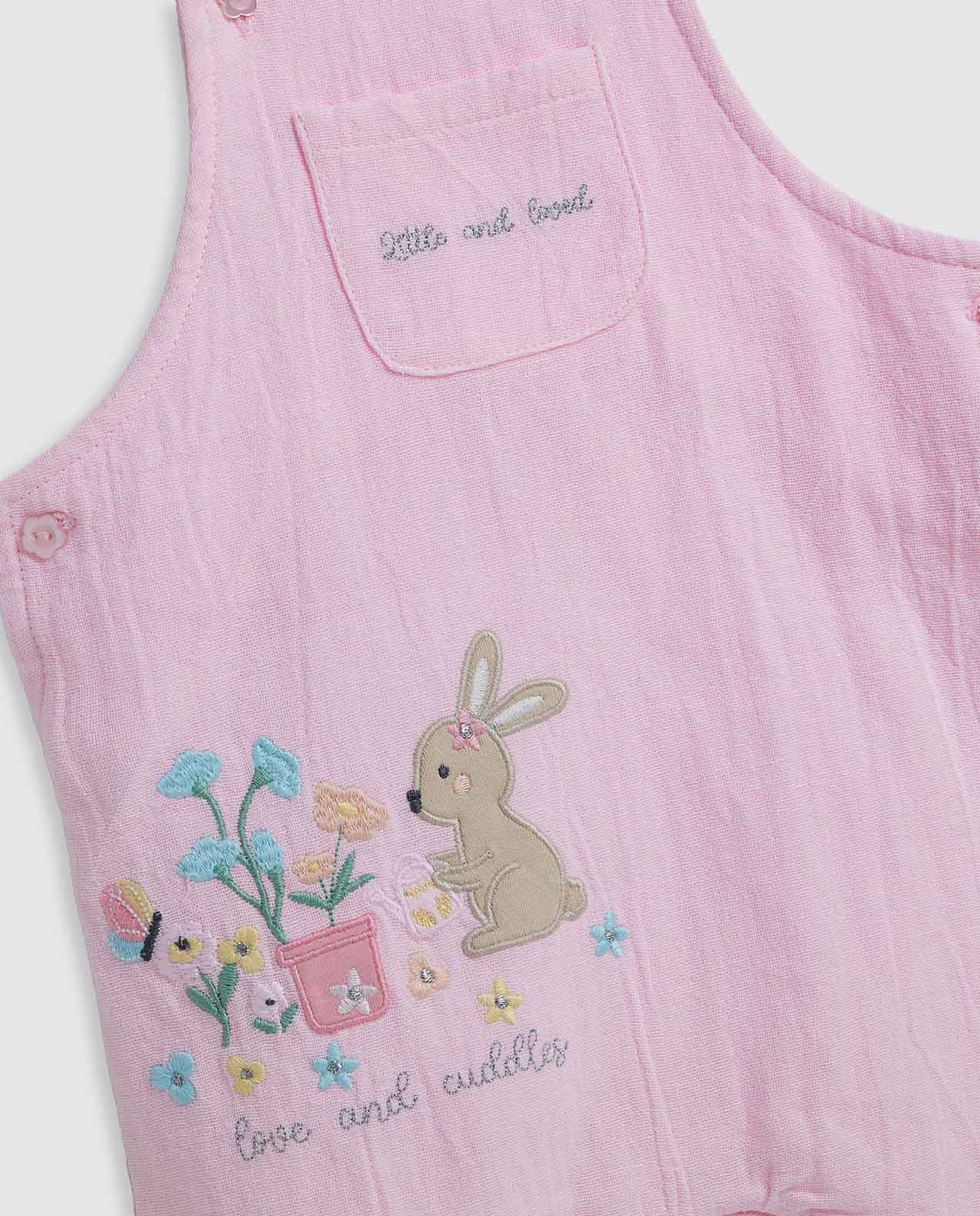 Solid T-Shirt and Embroidered Romper Set