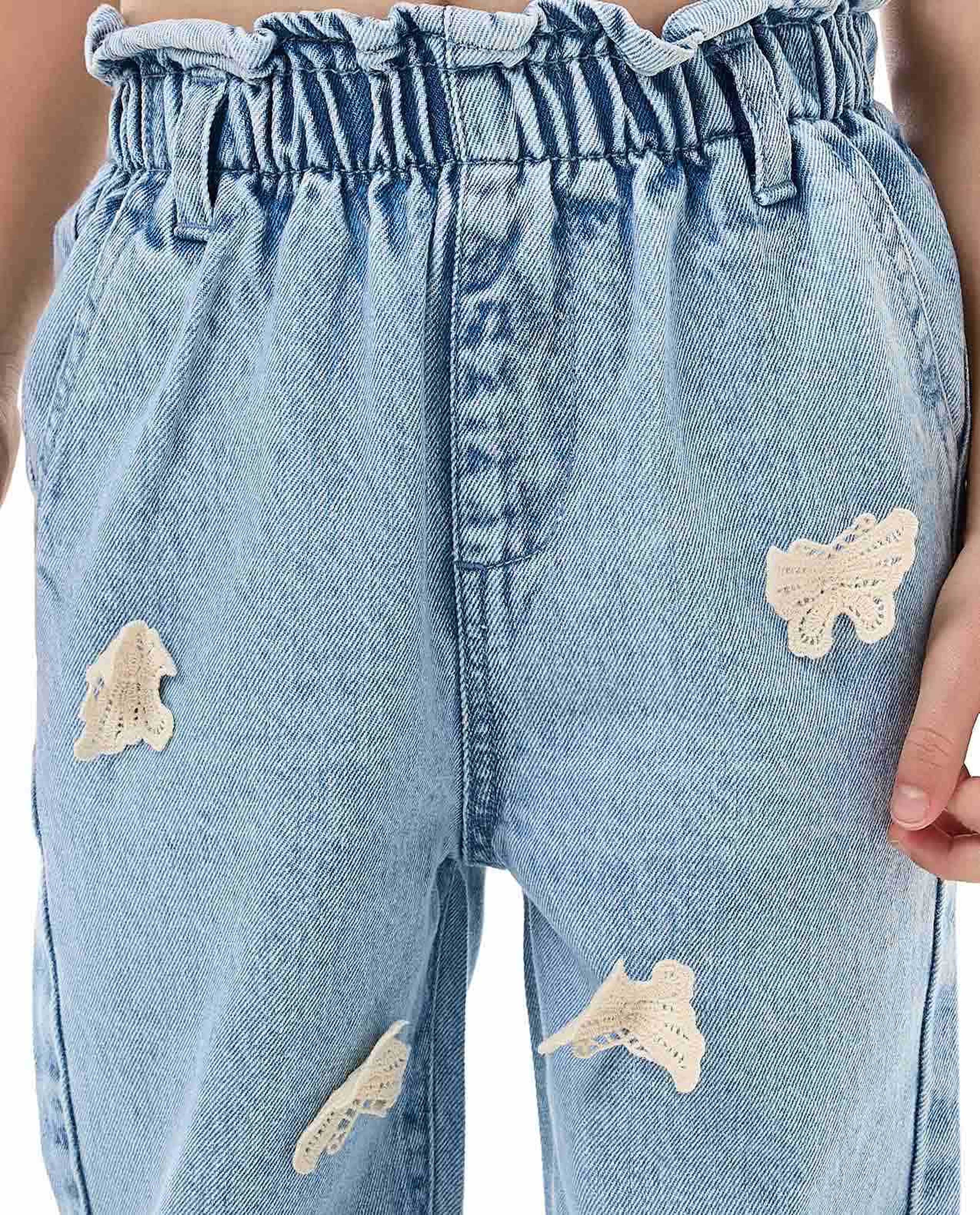 Appliqued Jeans with Paperbag Waist
