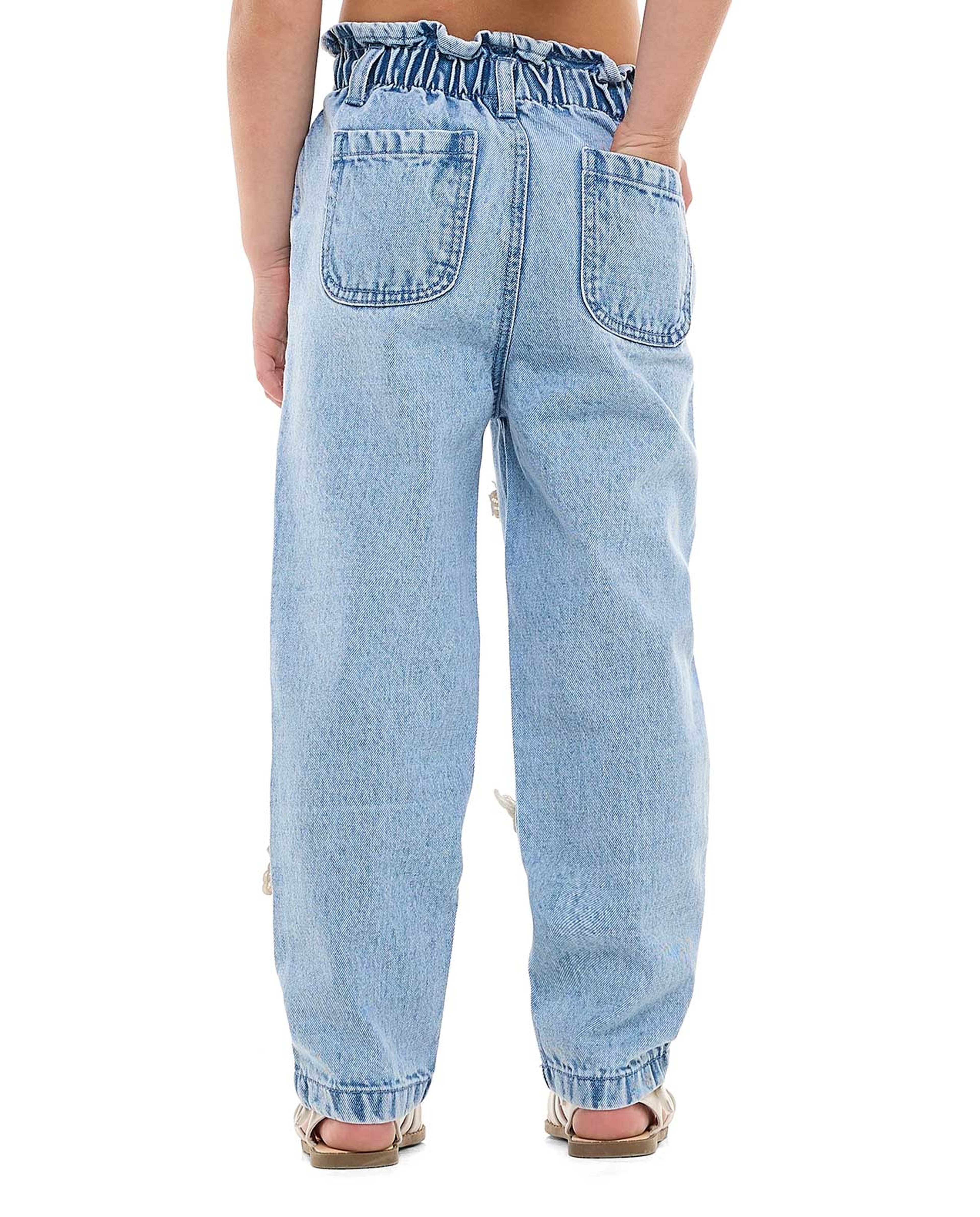 Appliqued Jeans with Paperbag Waist