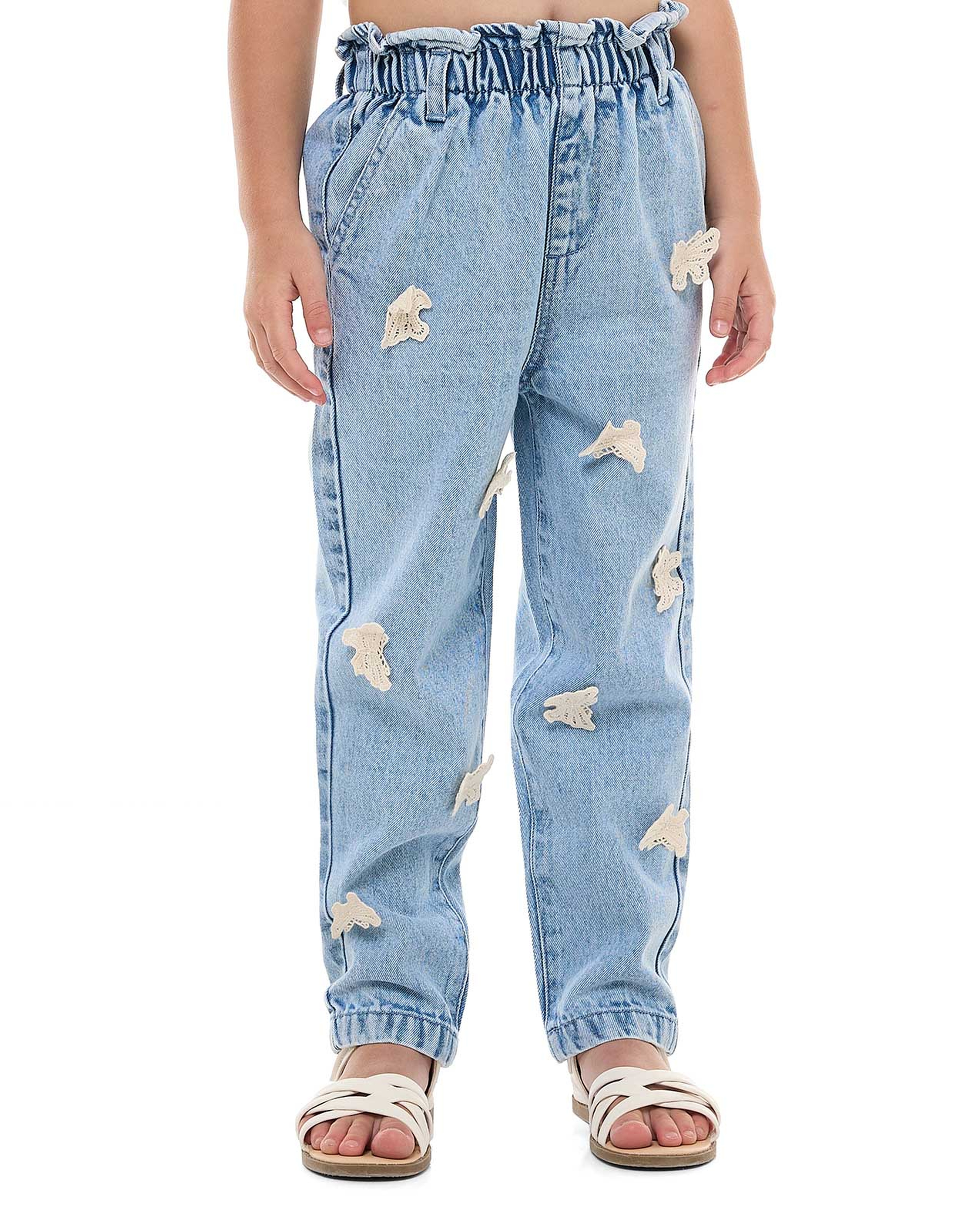 Appliqued Jeans with Paperbag Waist
