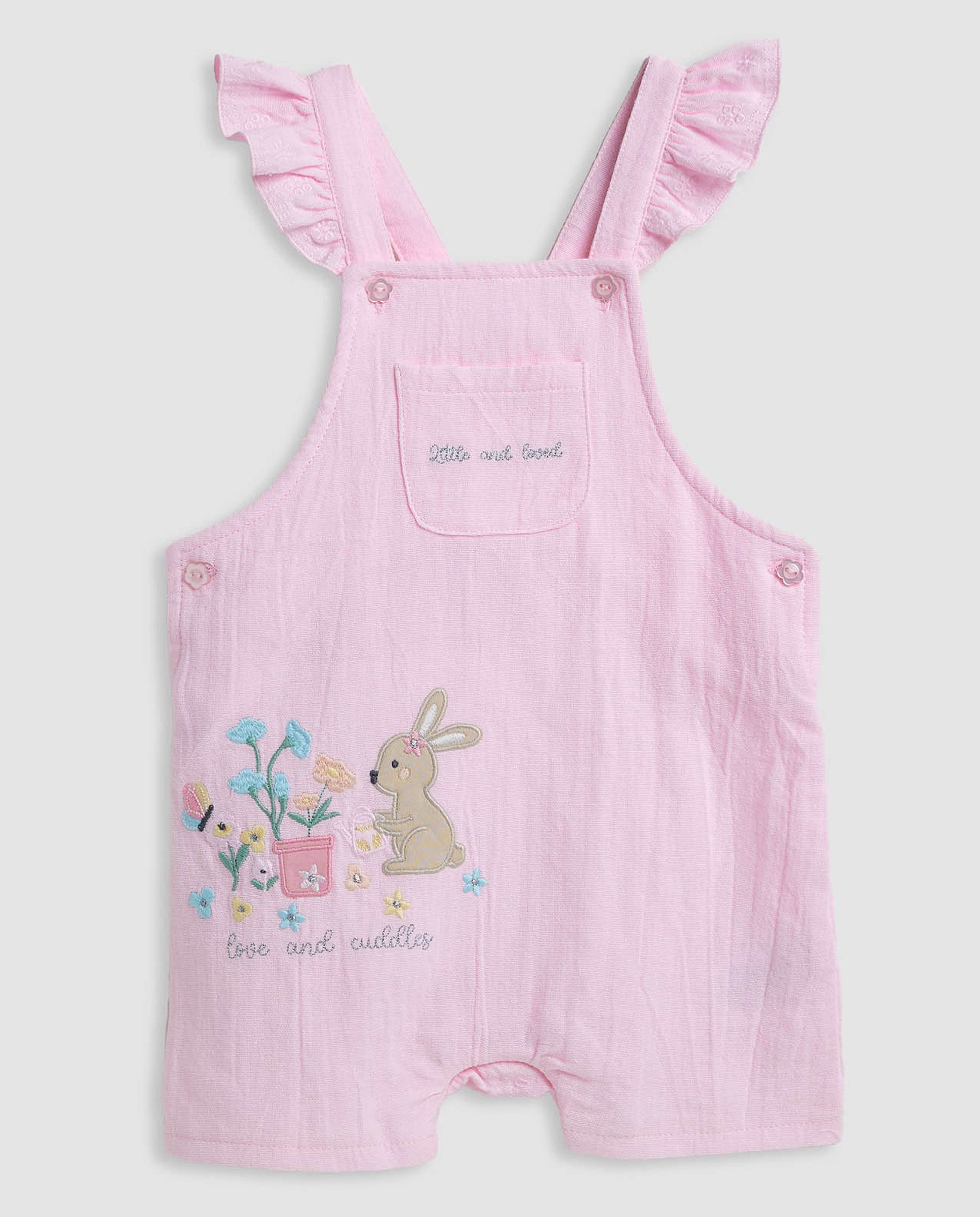 Solid T-Shirt and Embroidered Romper Set