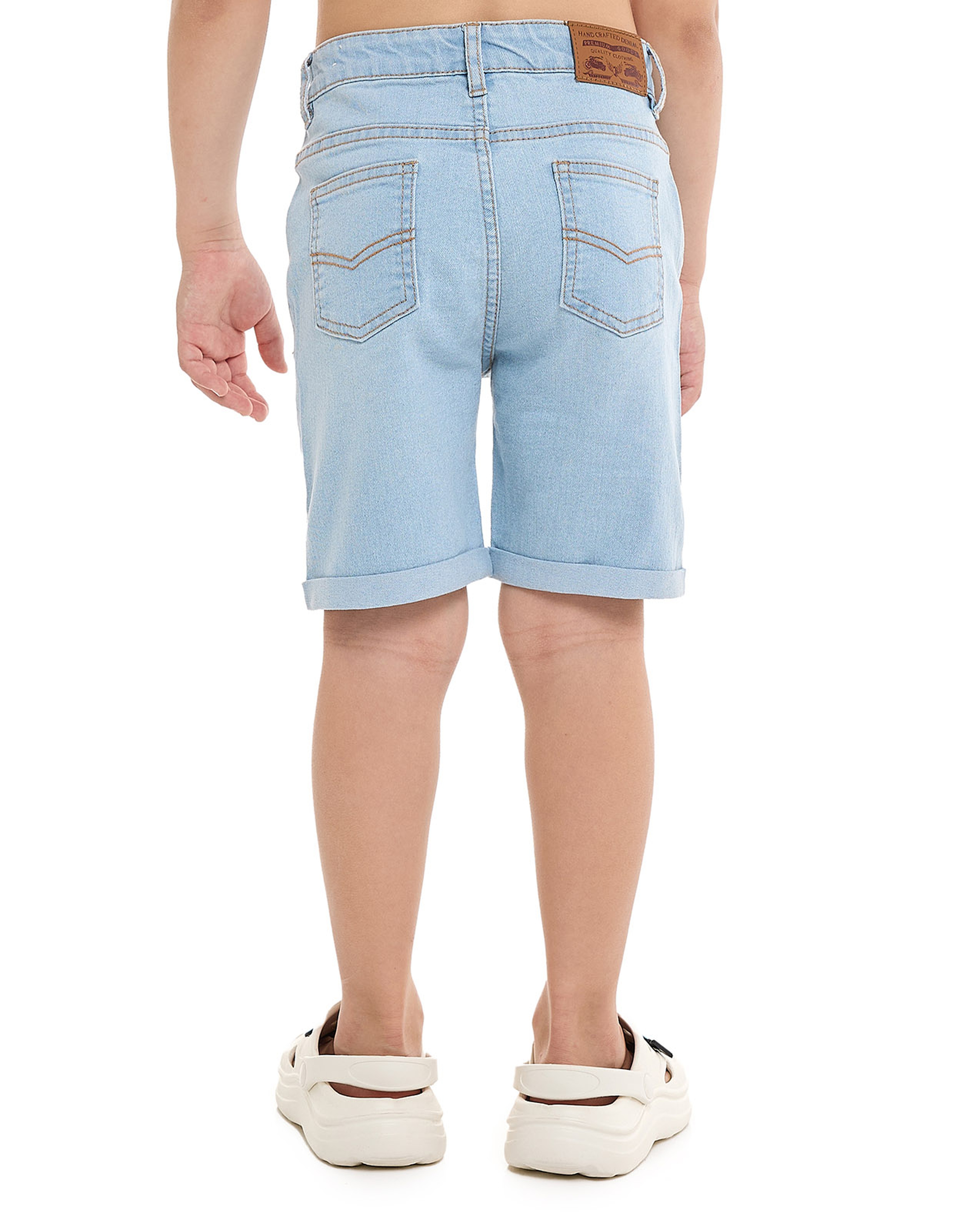 Faded Denim Shorts with Button Closure