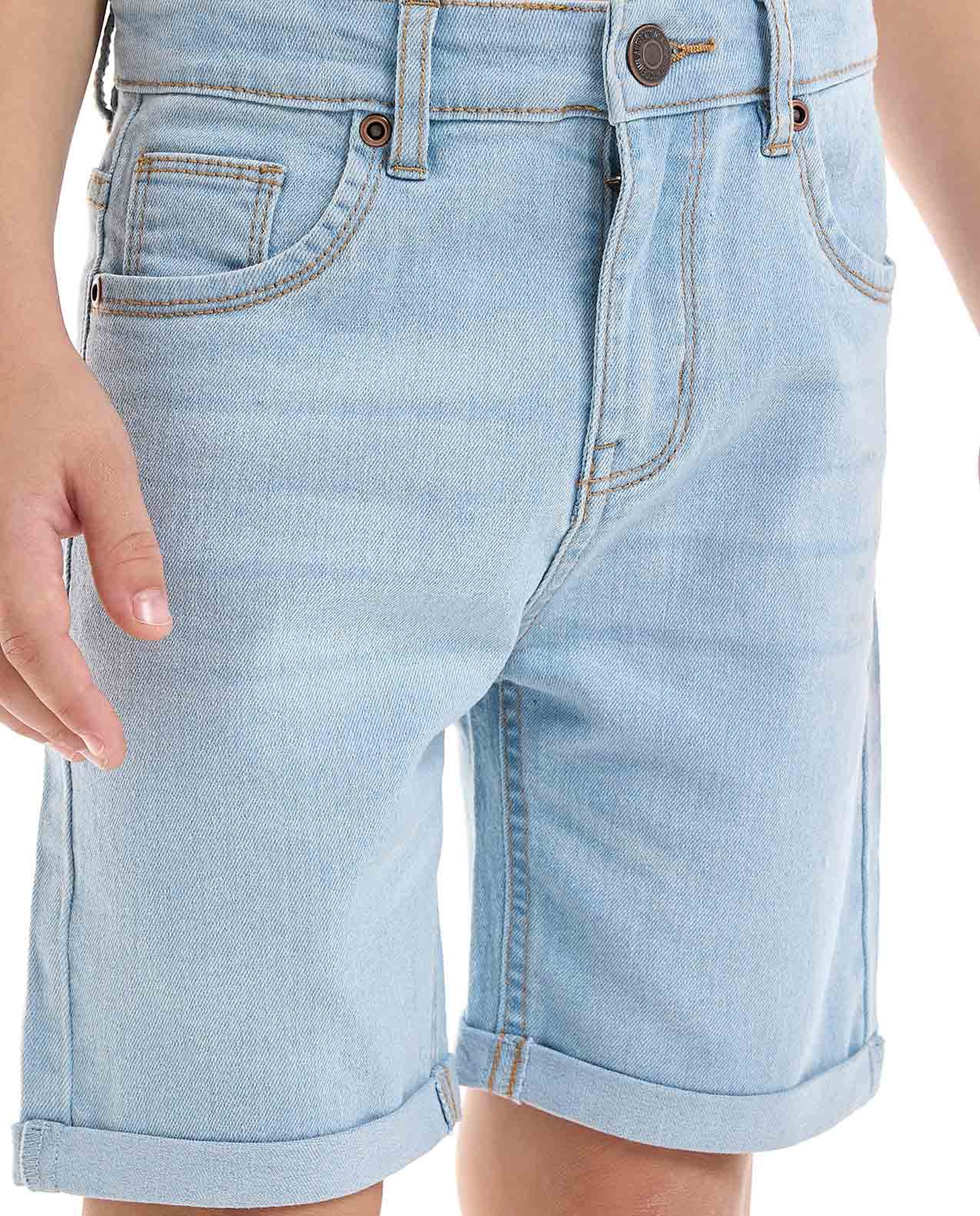 Faded Denim Shorts with Button Closure