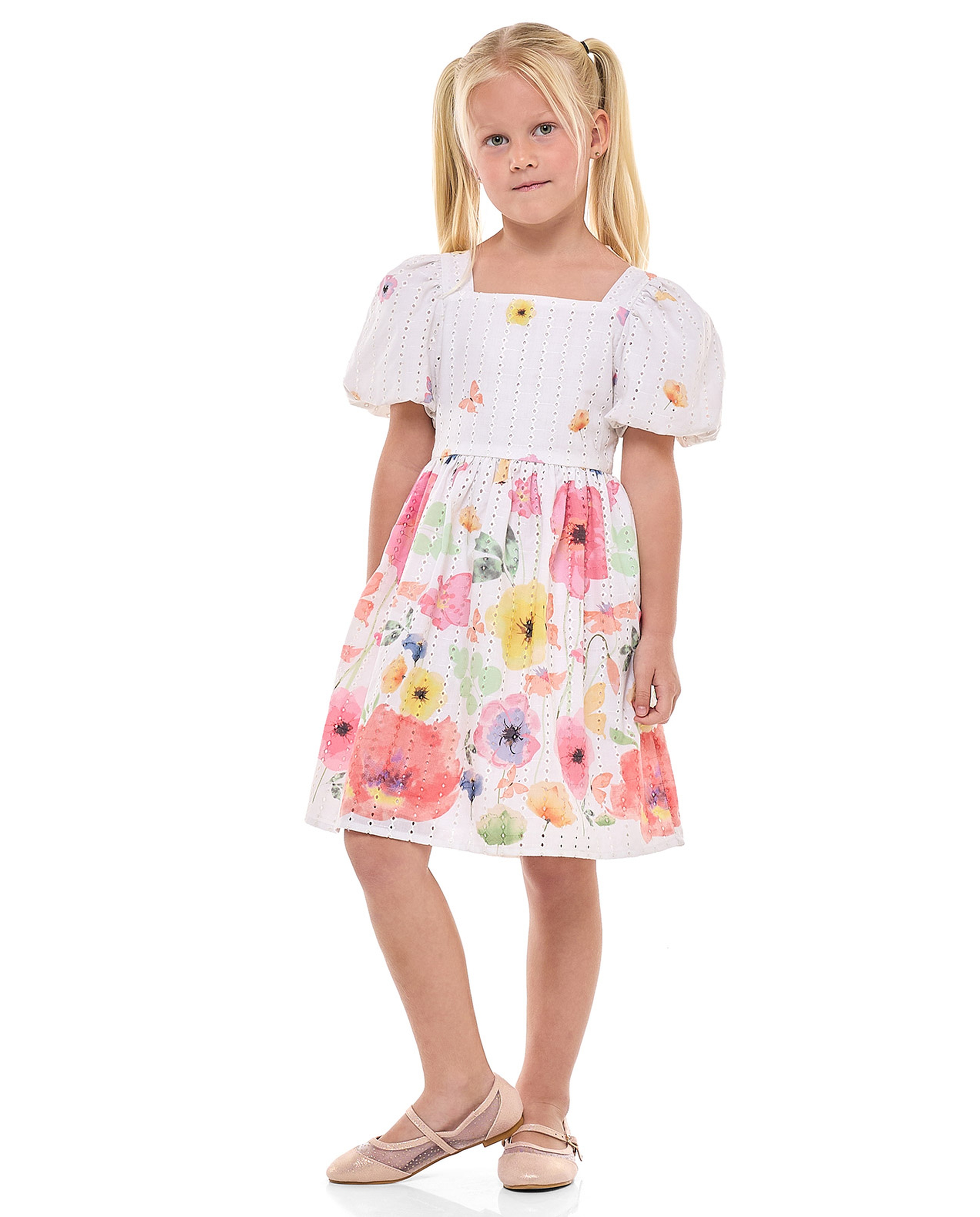 Floral Printed Dress with Square Neck and Puff Sleeves