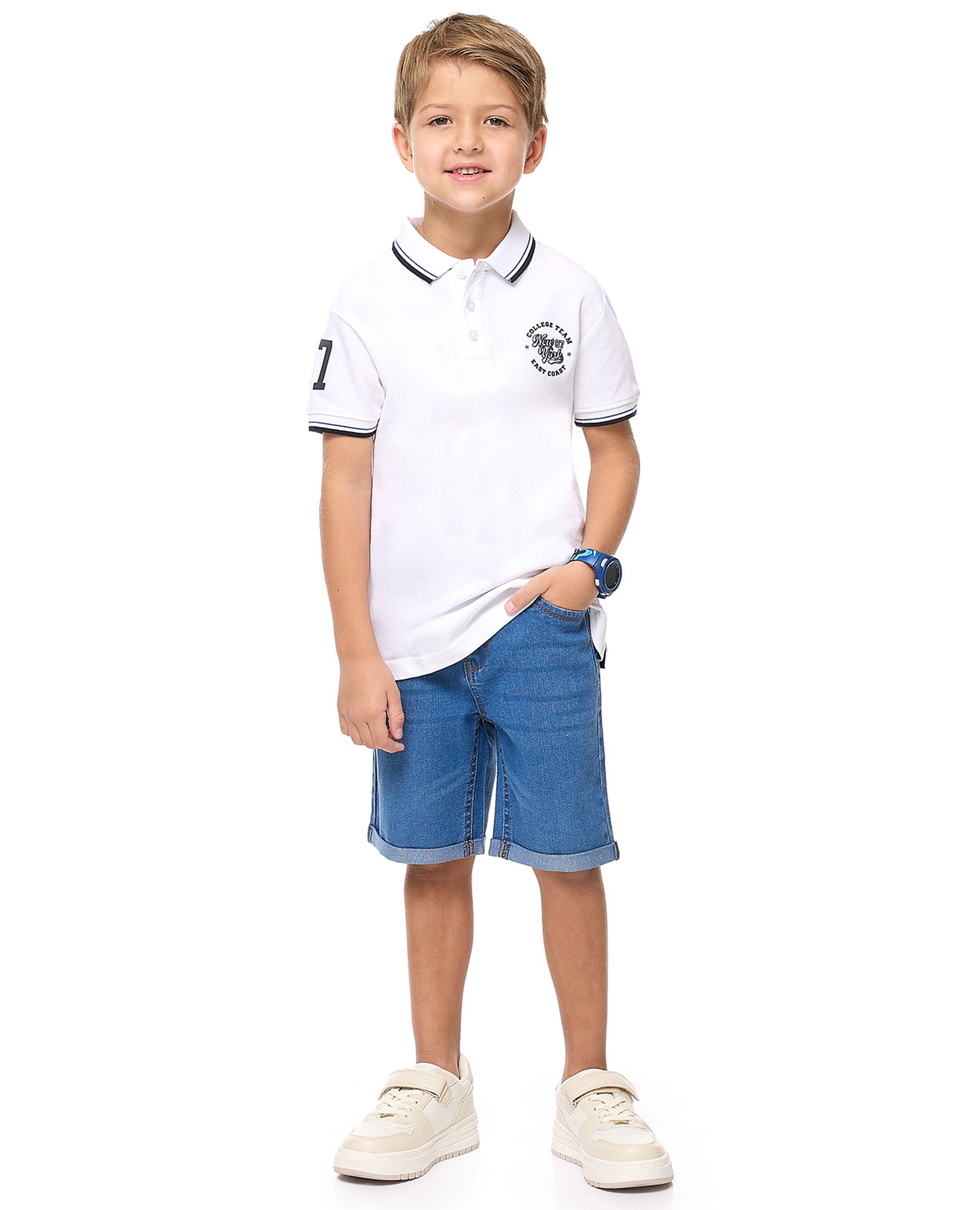 Faded Denim Shorts with Button Closure