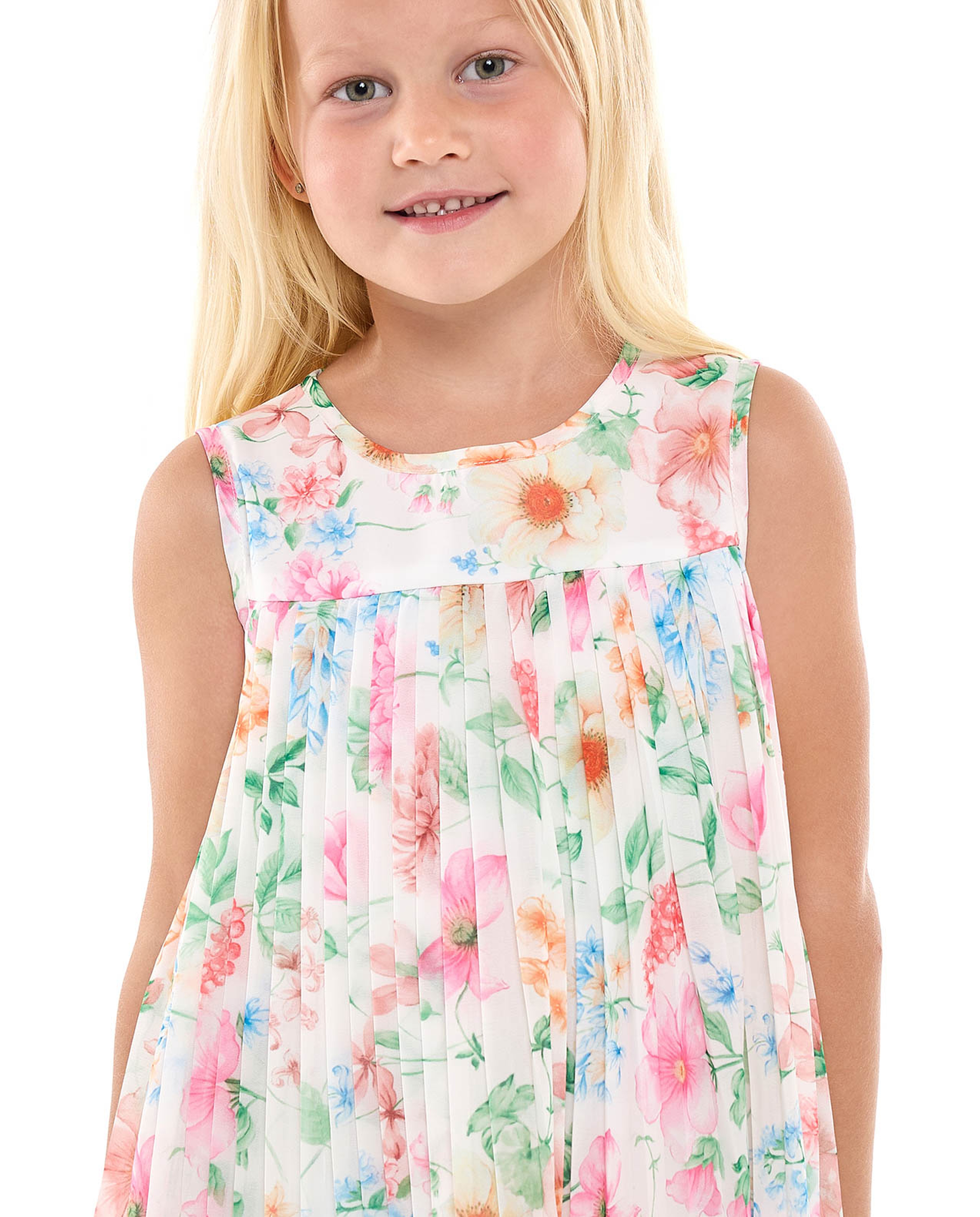 Floral Printed Sleeveless Dress with Crew Neck