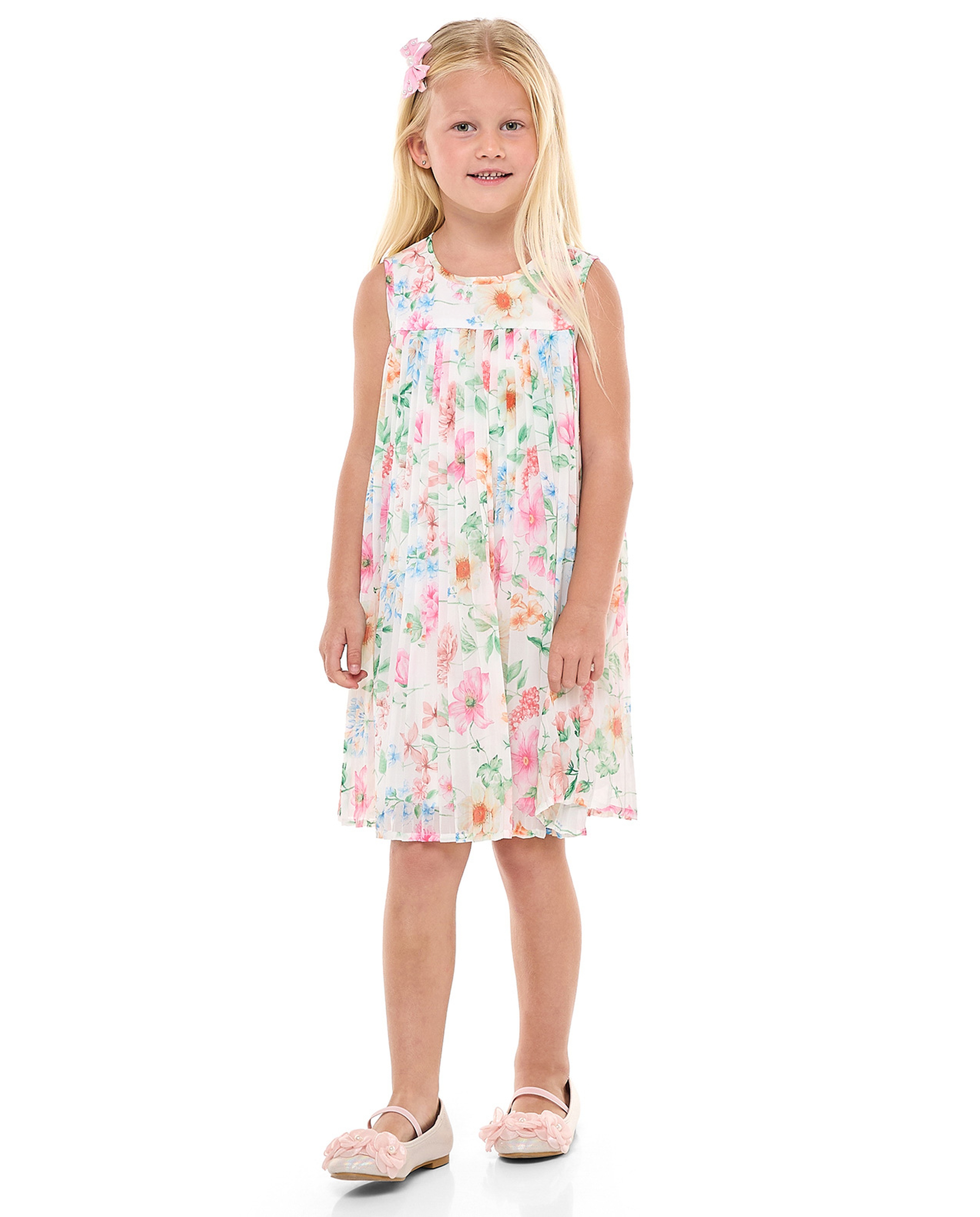 Floral Printed Sleeveless Dress with Crew Neck