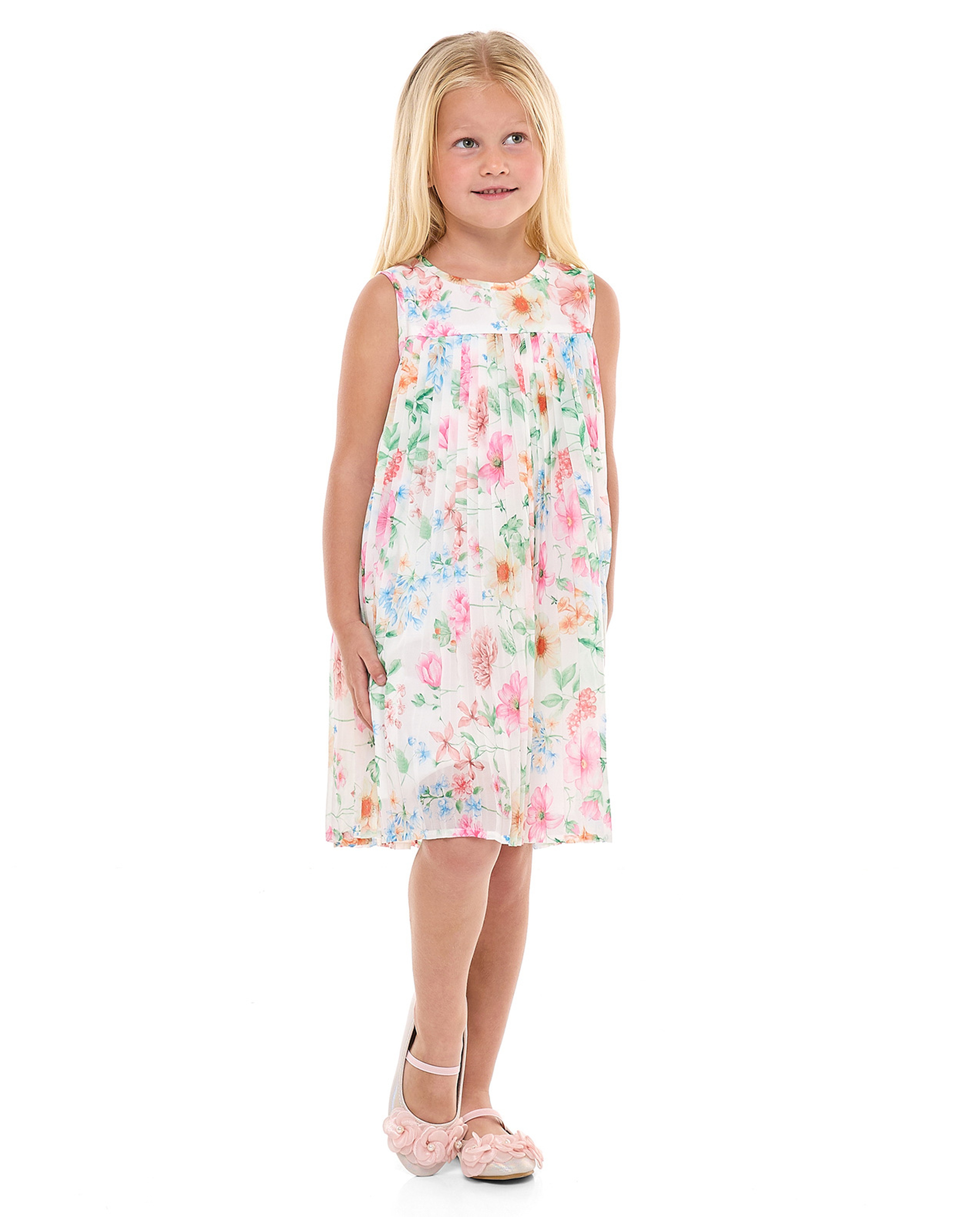 Floral Printed Sleeveless Dress with Crew Neck