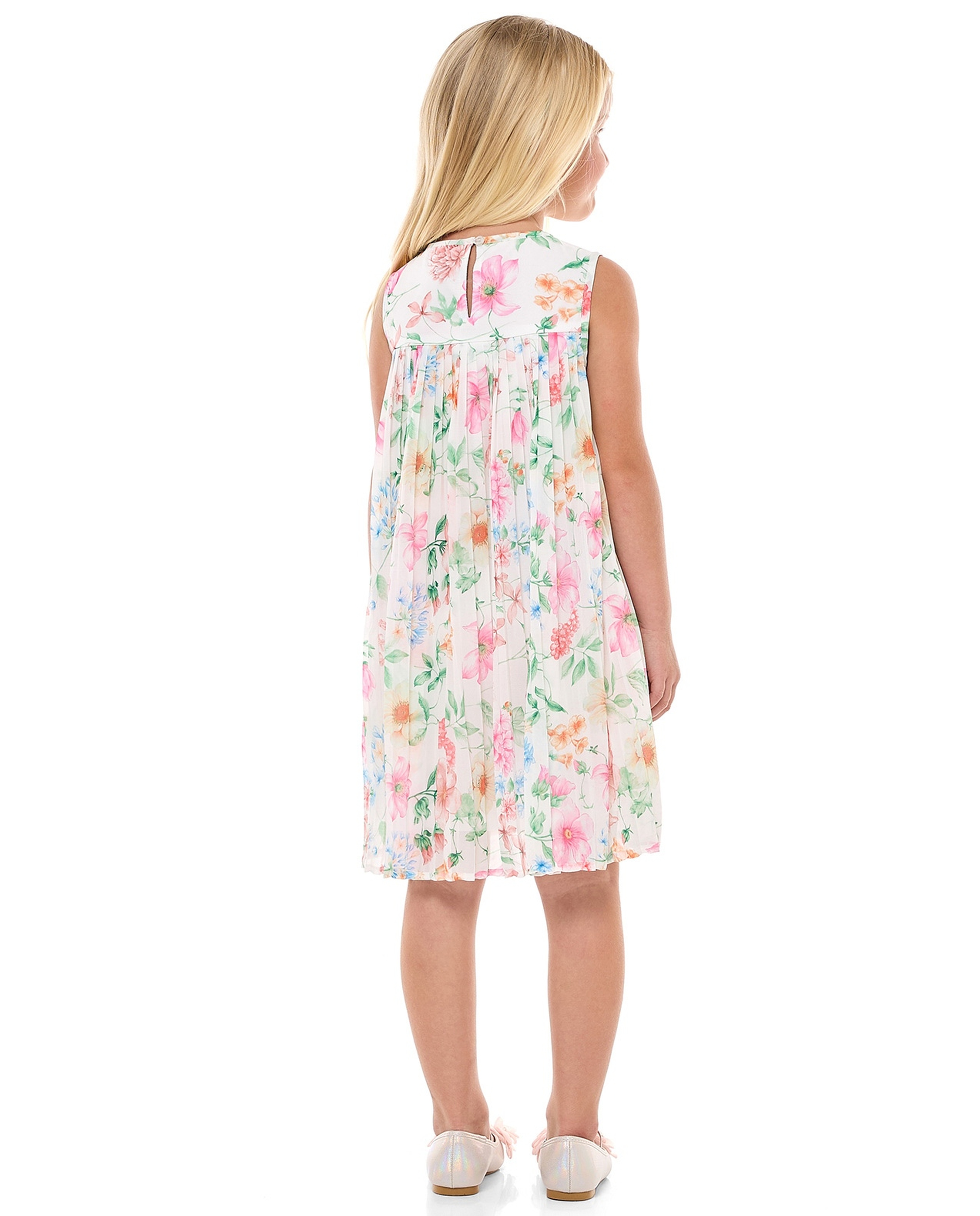 Floral Printed Sleeveless Dress with Crew Neck