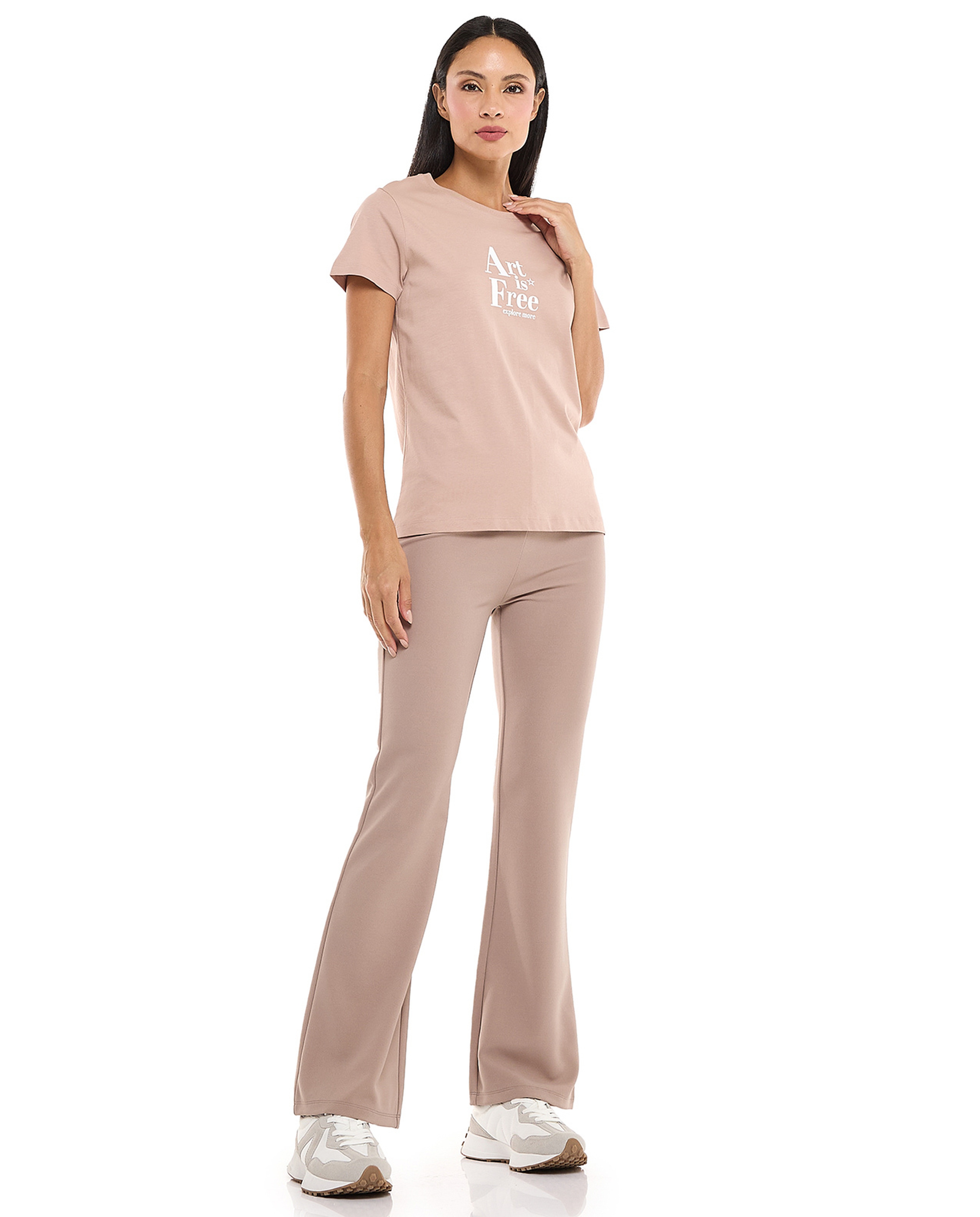 Solid Flared Leggings with Elastic Waist