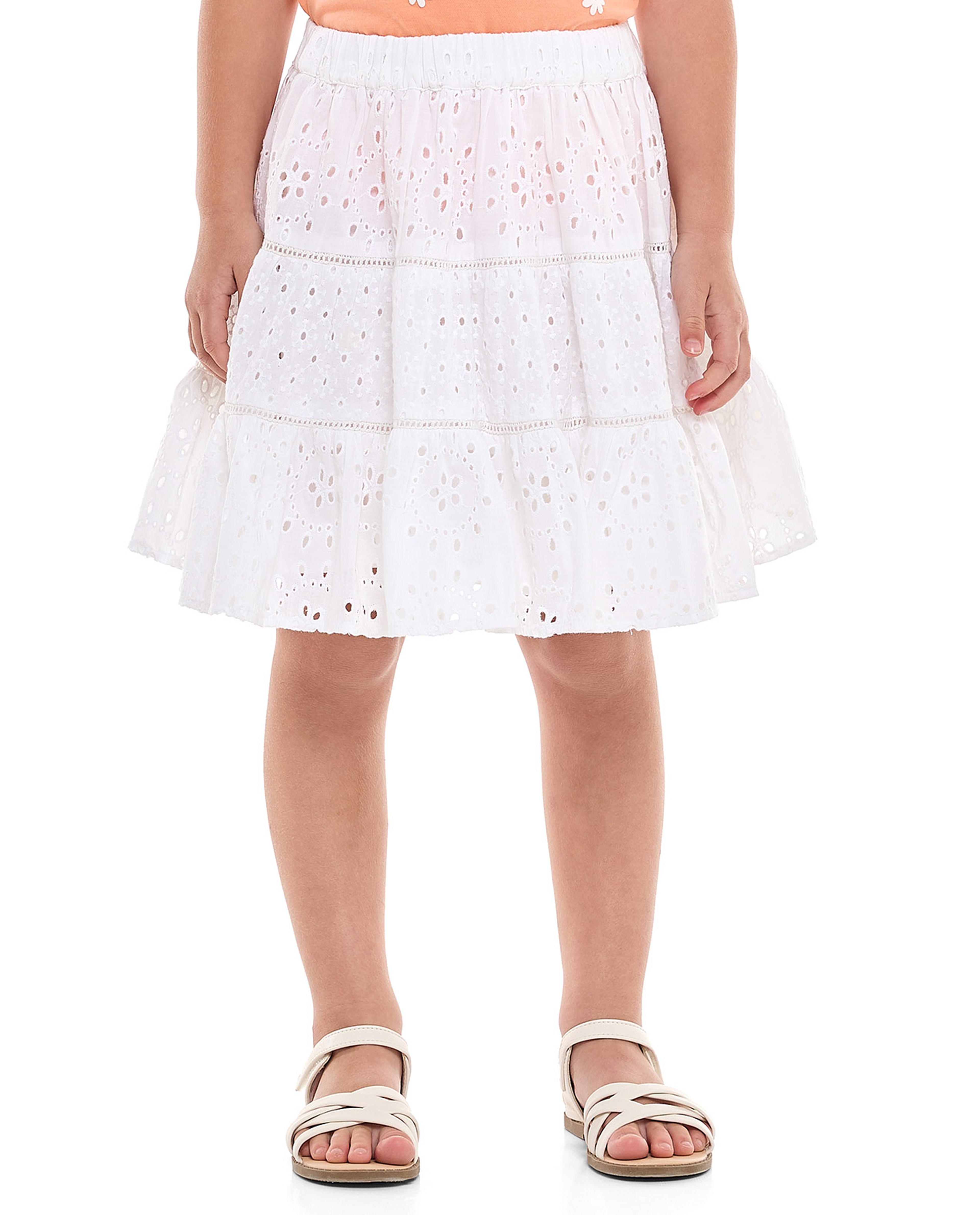 Schiffli Mini Skirt with Elastic Waist