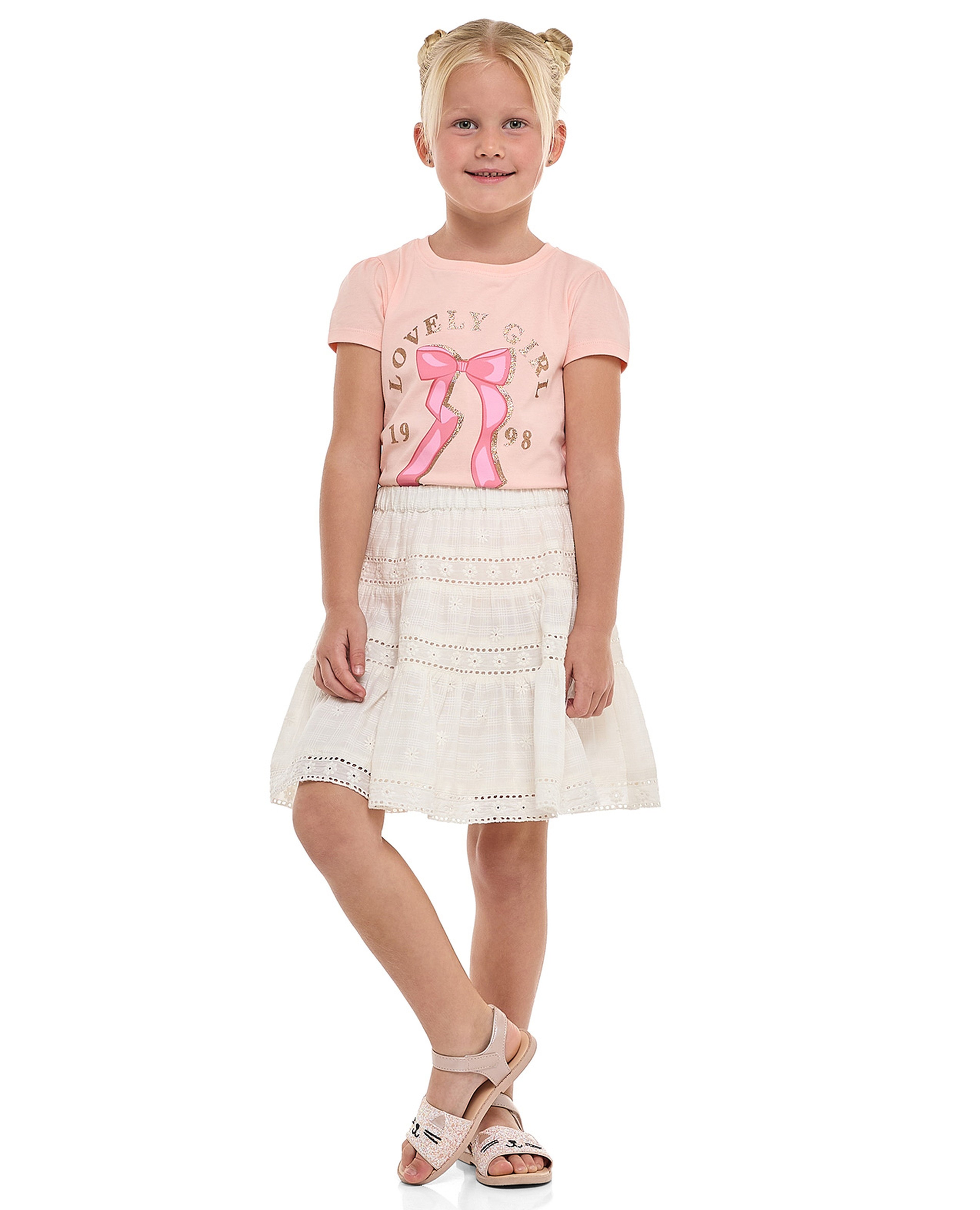 Schiffli Mini Skirt with Elastic Waist