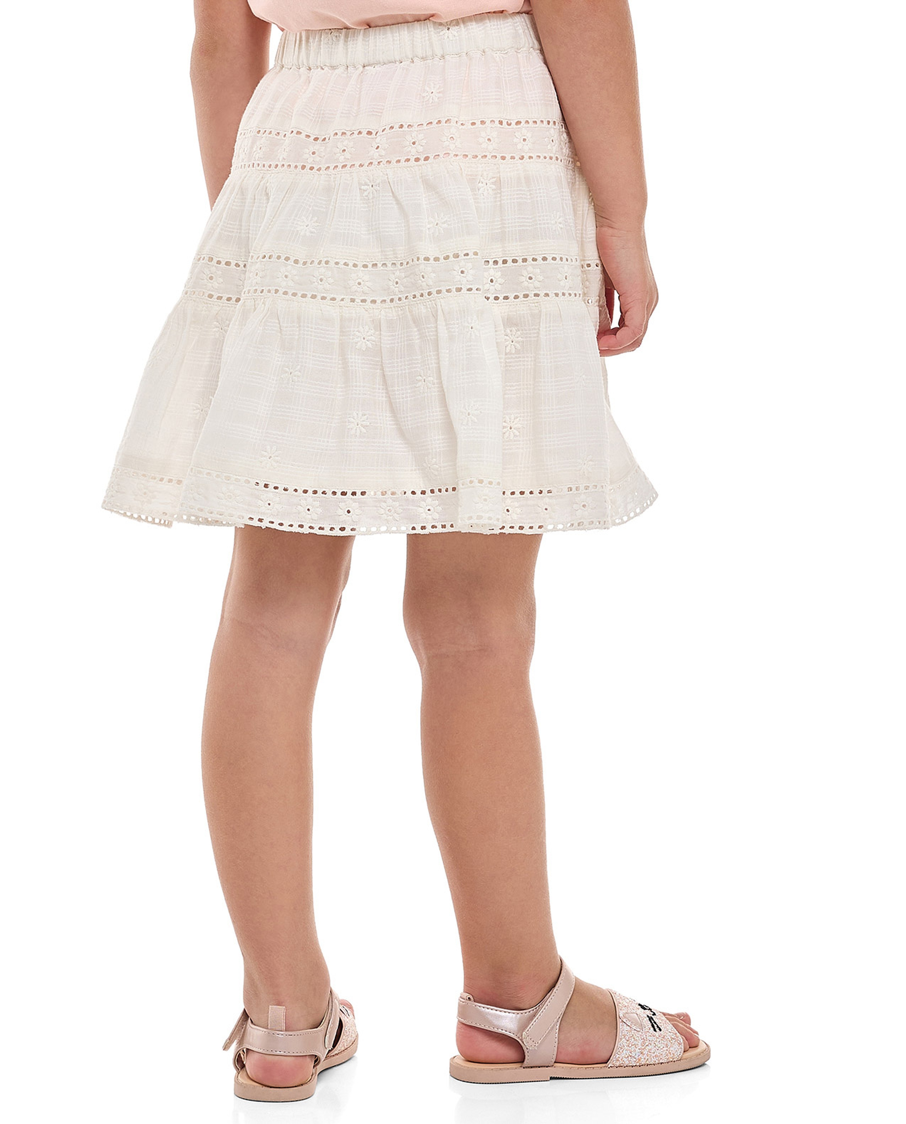 Schiffli Mini Skirt with Elastic Waist