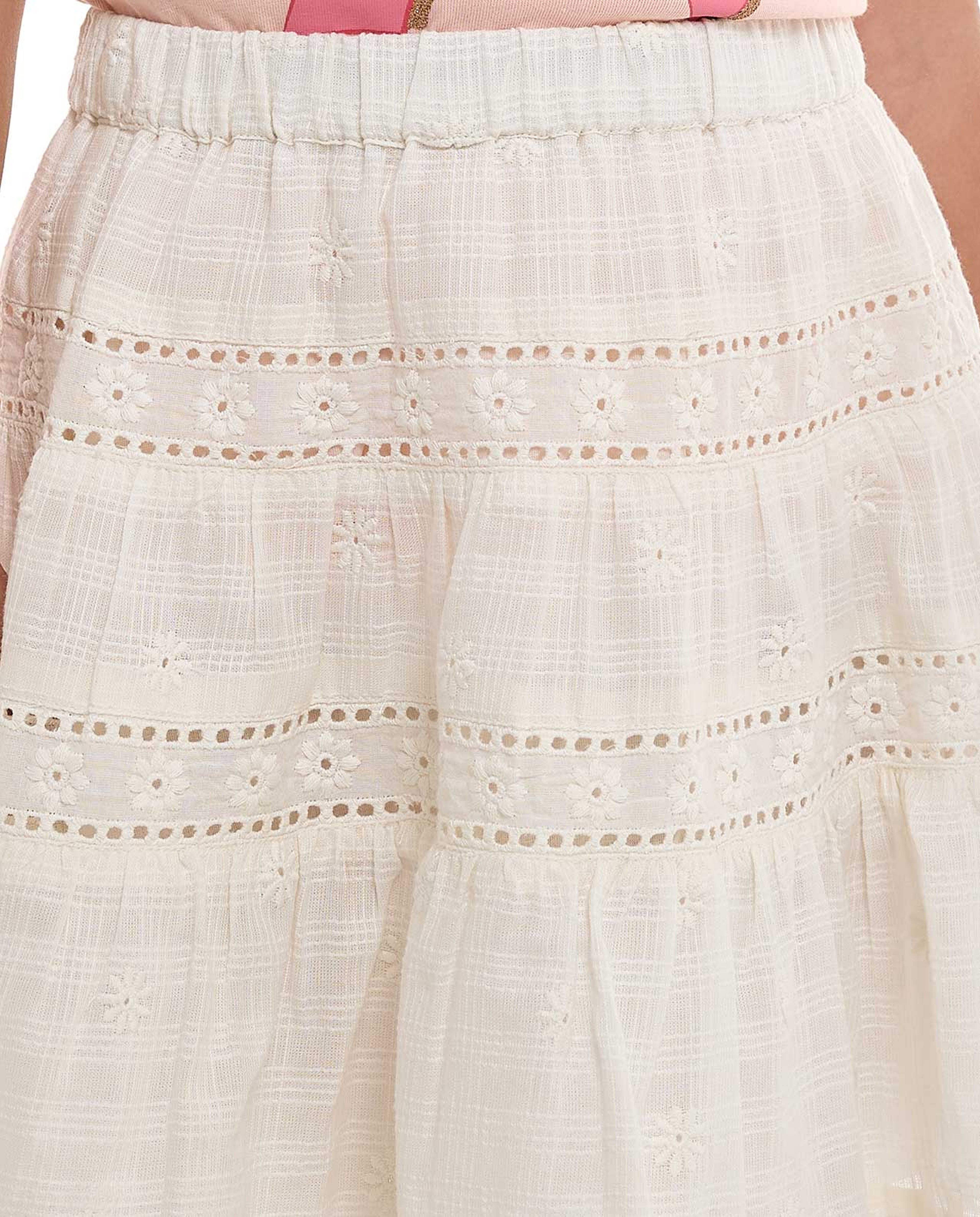 Schiffli Mini Skirt with Elastic Waist