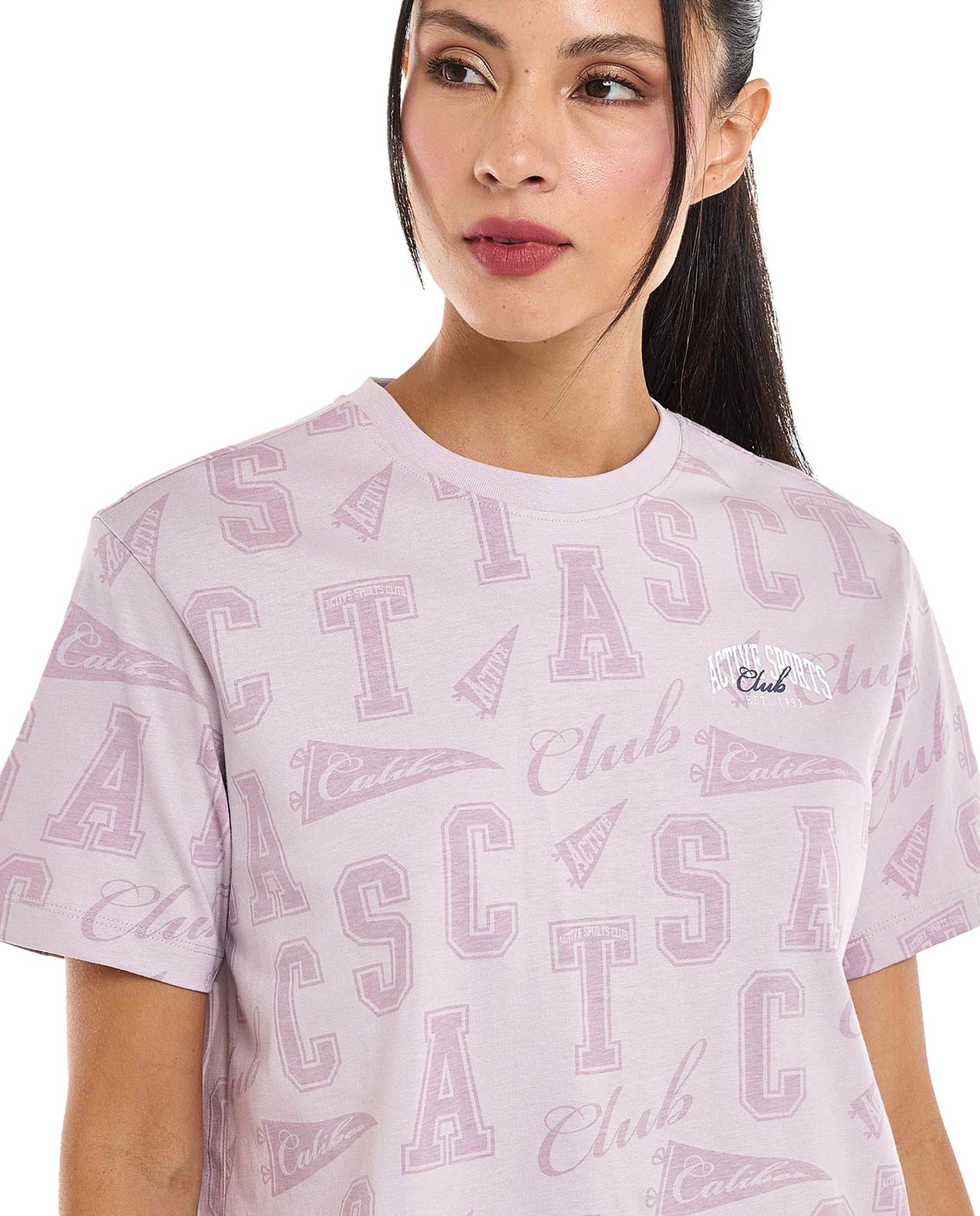 Printed Active T-Shirt with Crew Neck and Short Sleeves