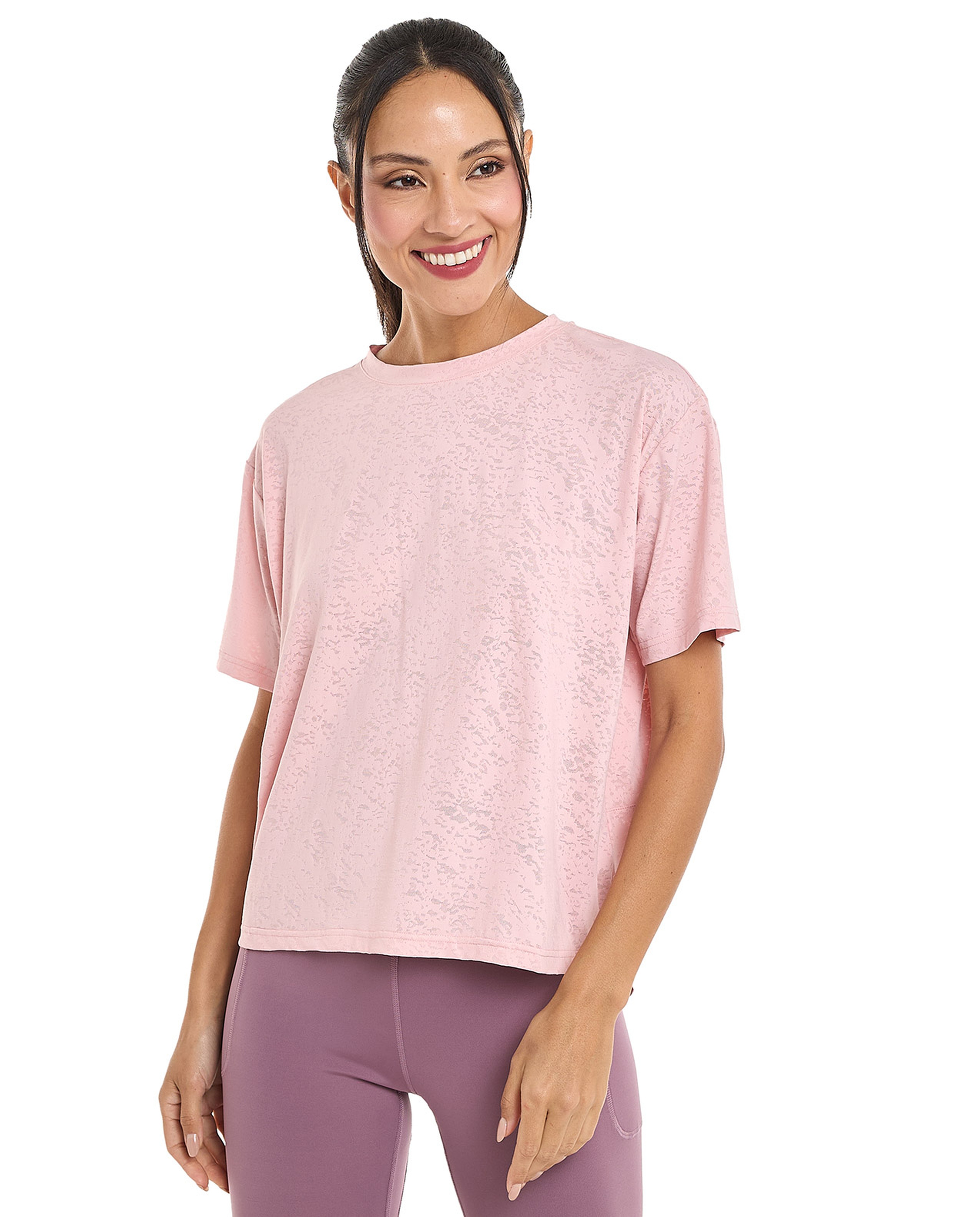 Patterned Active T-Shirt with Crew Neck and Short Sleeves