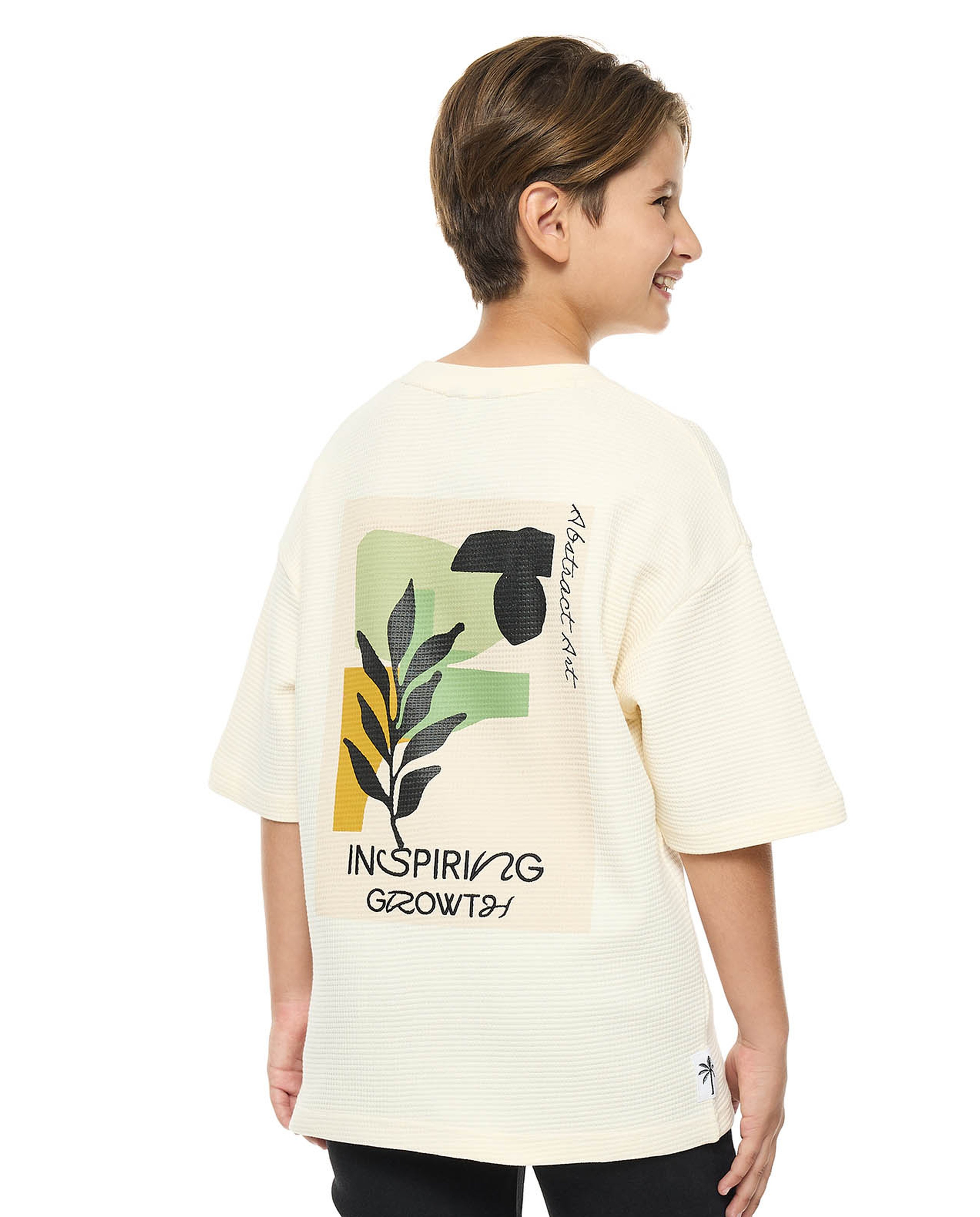 Back Printed Oversized T-Shirt with Crew Neck and Short Sleeves