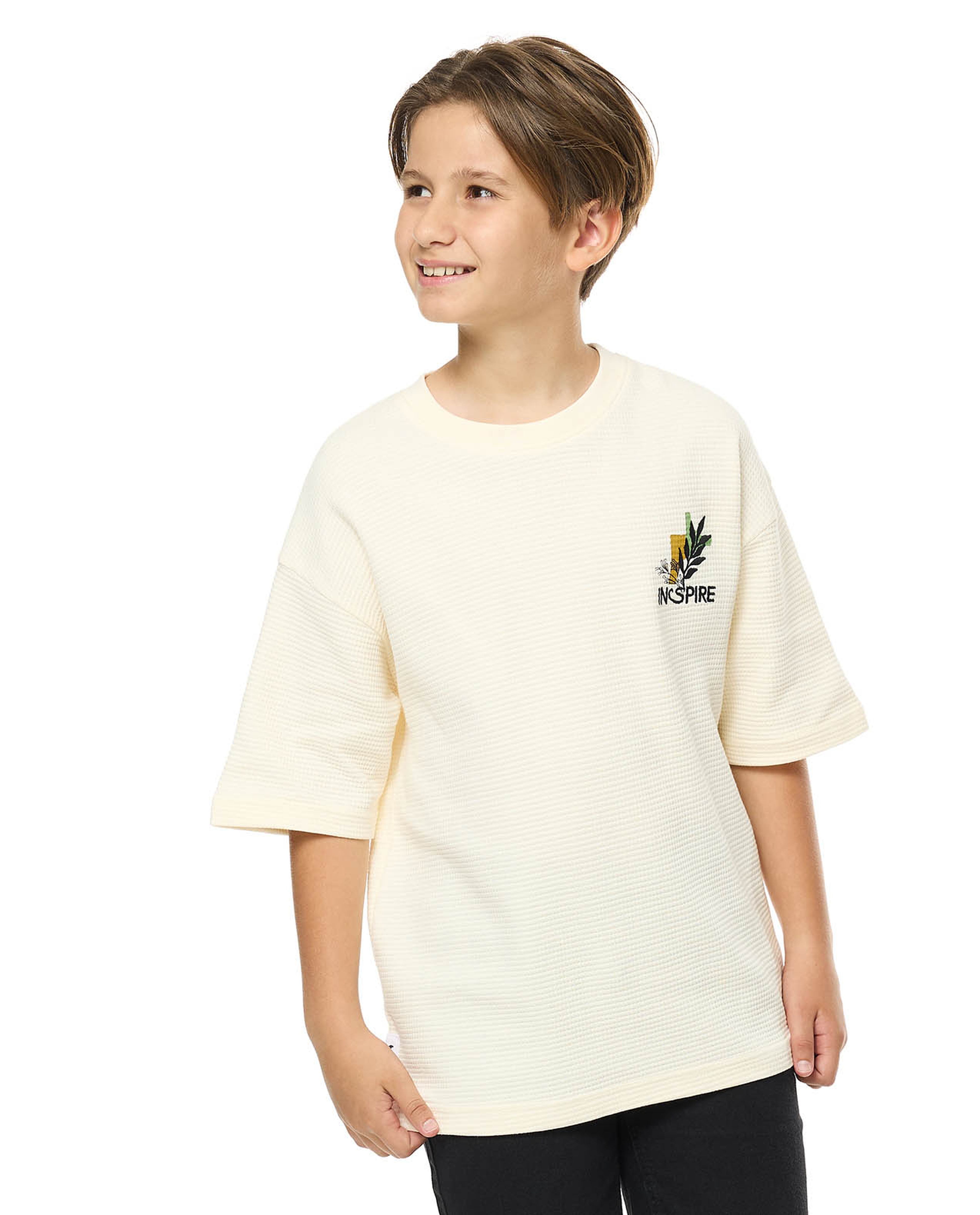 Back Printed Oversized T-Shirt with Crew Neck and Short Sleeves