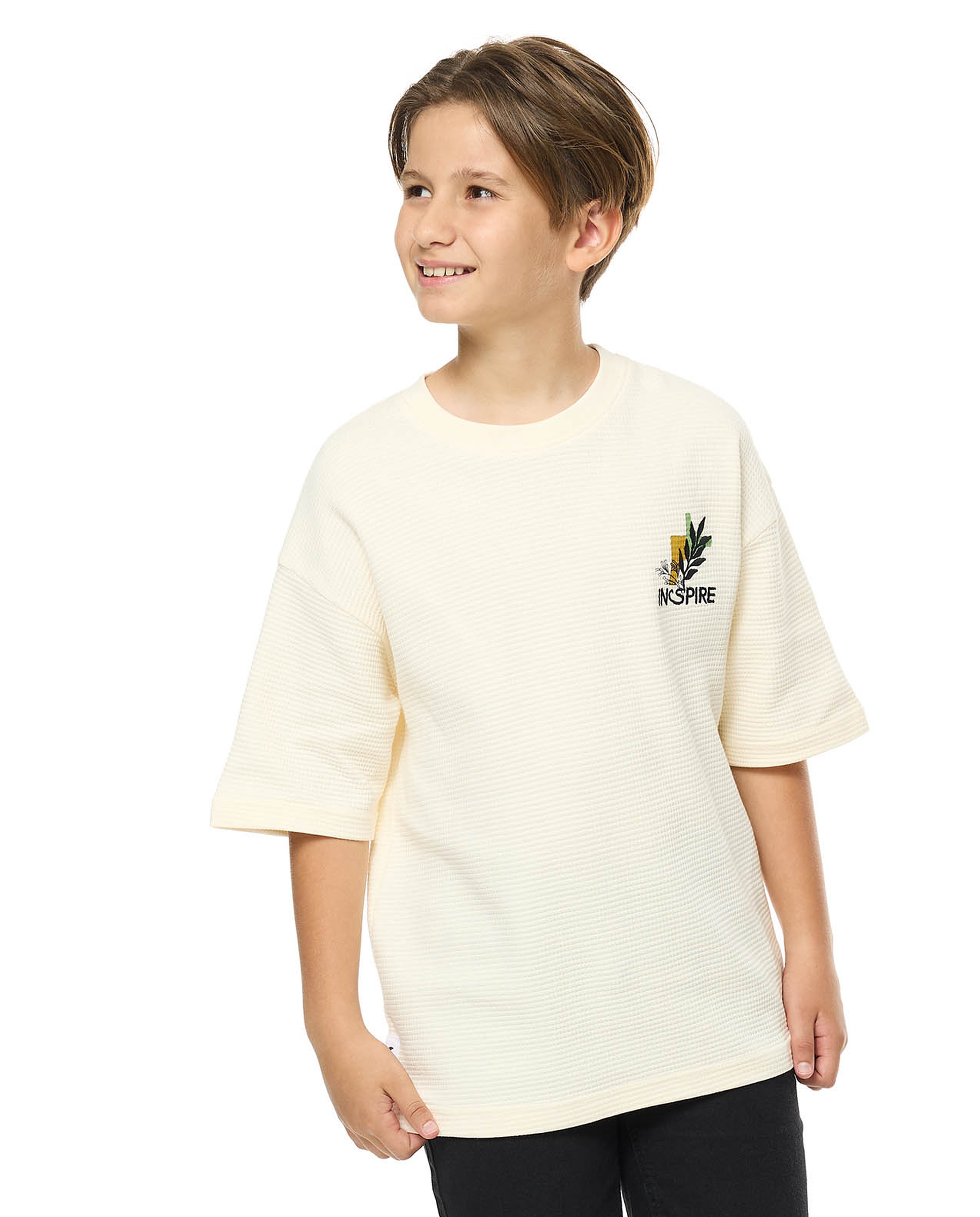 Back Printed Oversized T-Shirt with Crew Neck and Short Sleeves