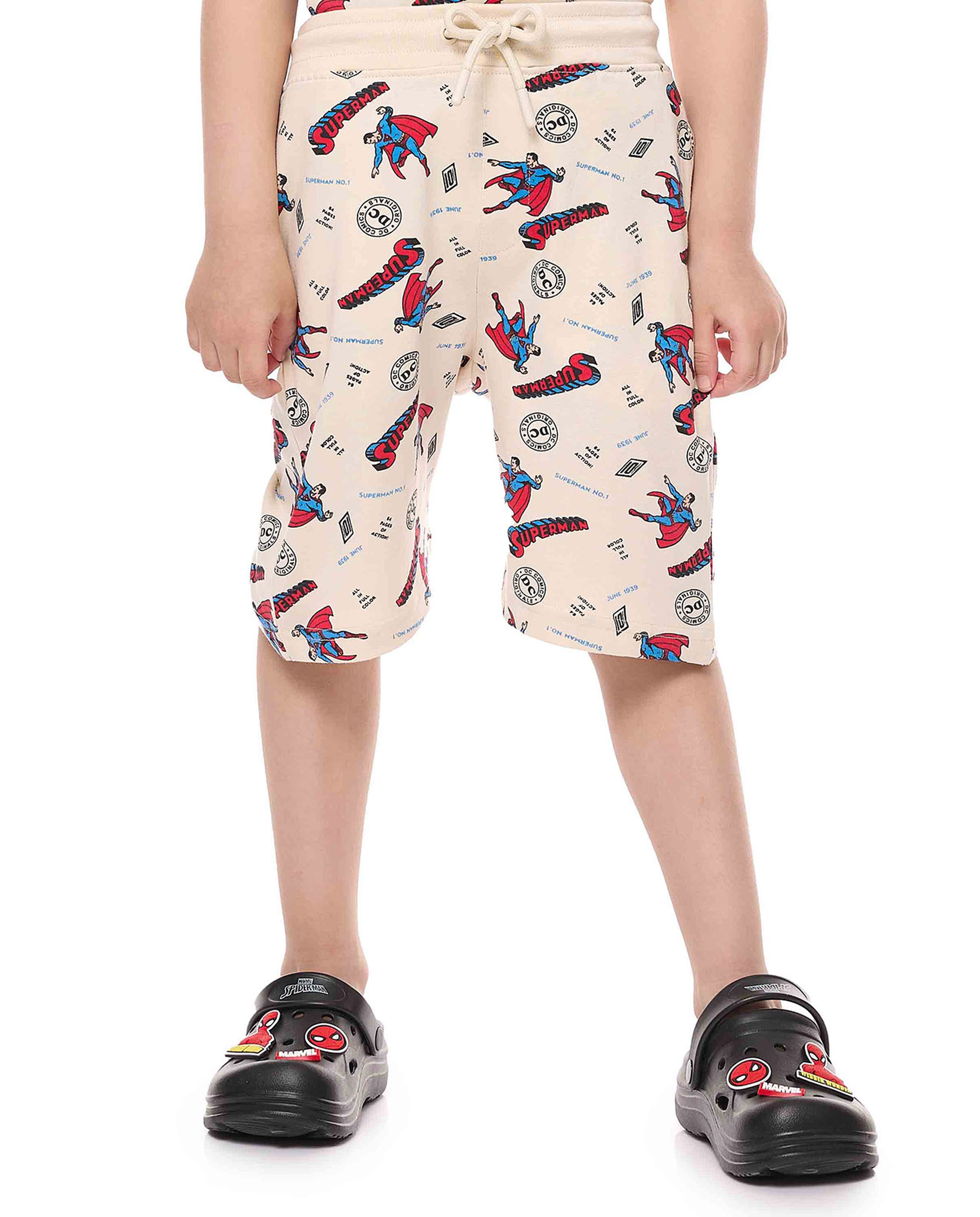 2 Pack Superman Printed Shorts with Drawstring Waist