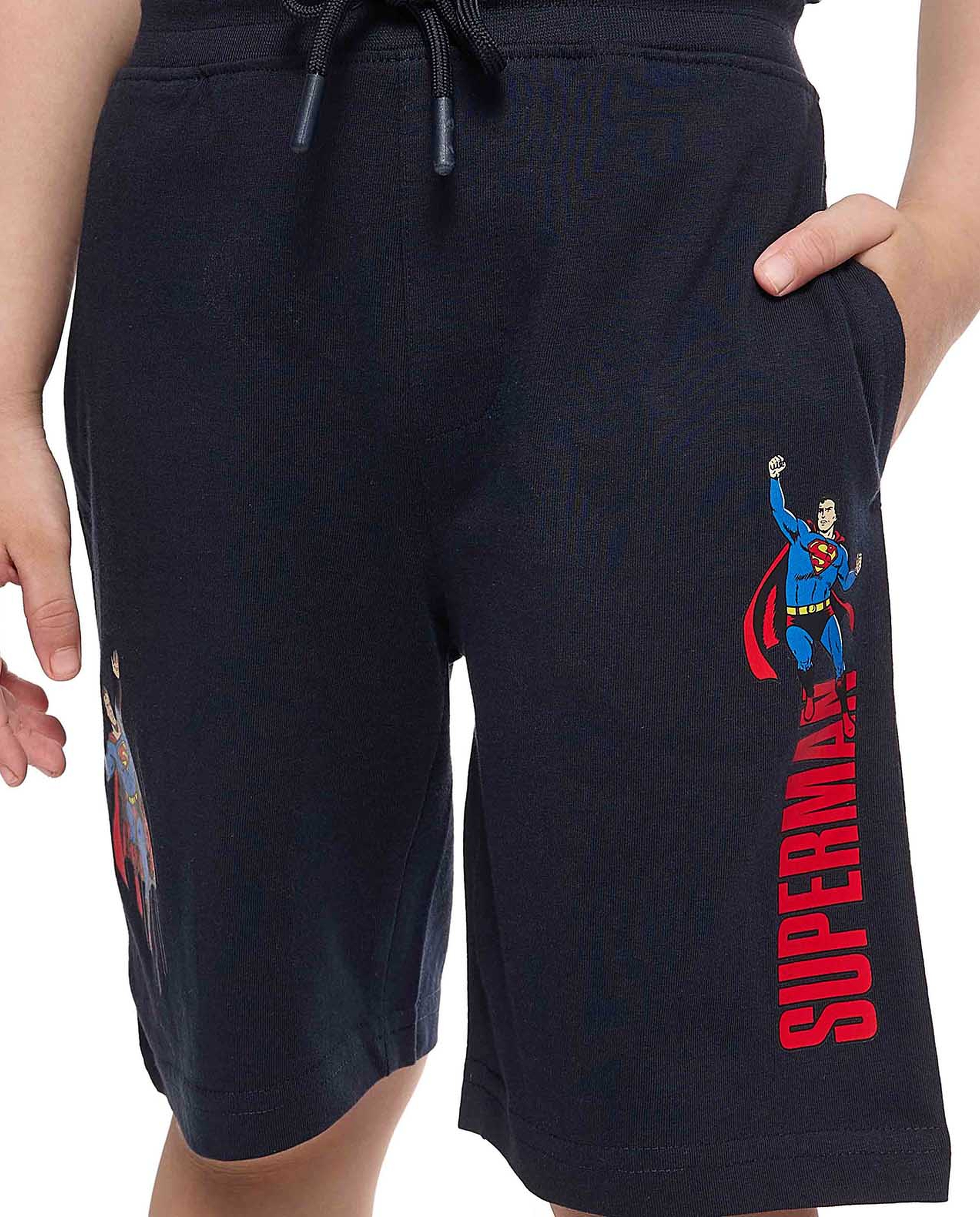 2 Pack Superman Printed Shorts with Drawstring Waist
