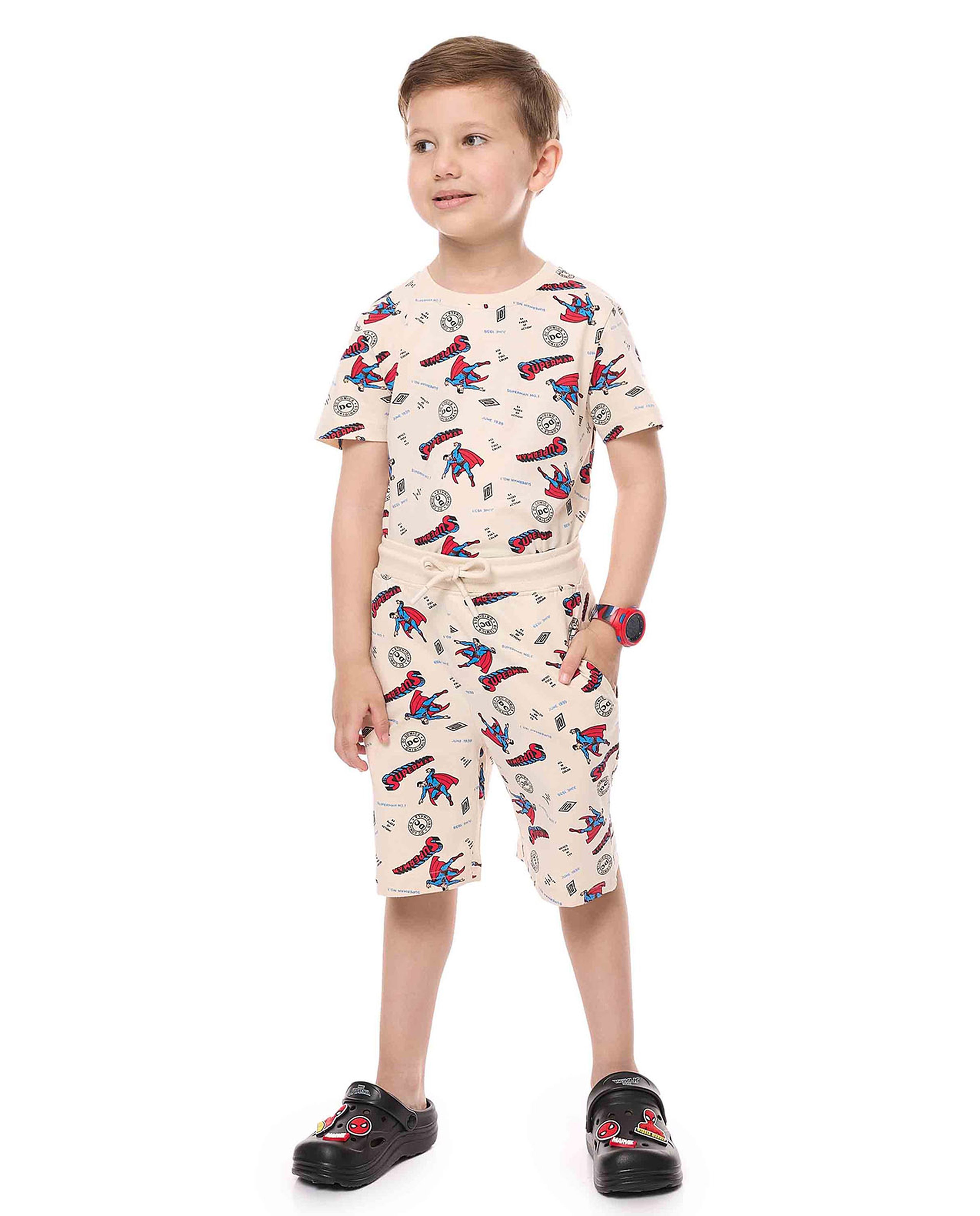 2 Pack Superman Printed Shorts with Drawstring Waist
