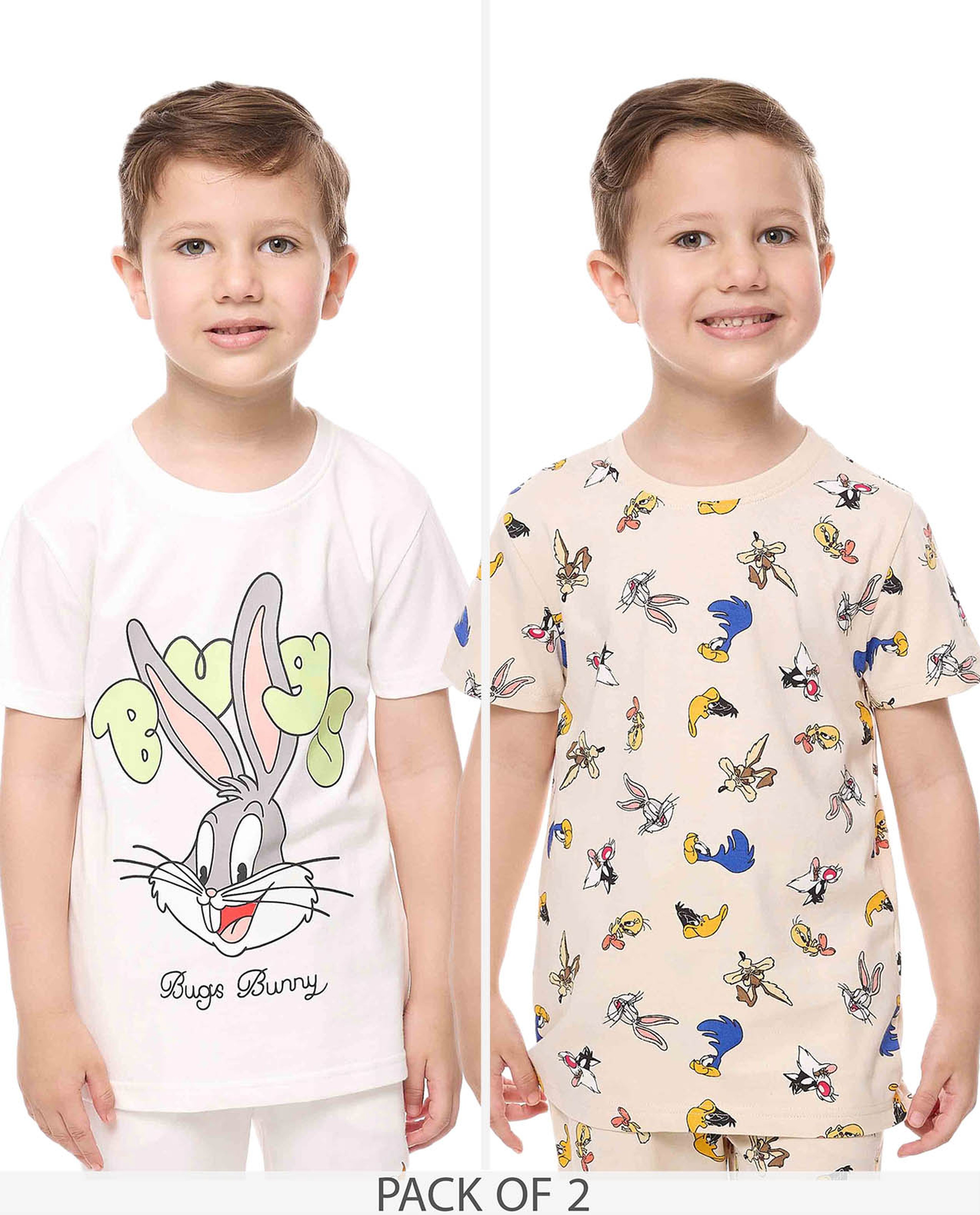 2 Pack Looney Tunes Printed T-Shirts with Short Sleeves