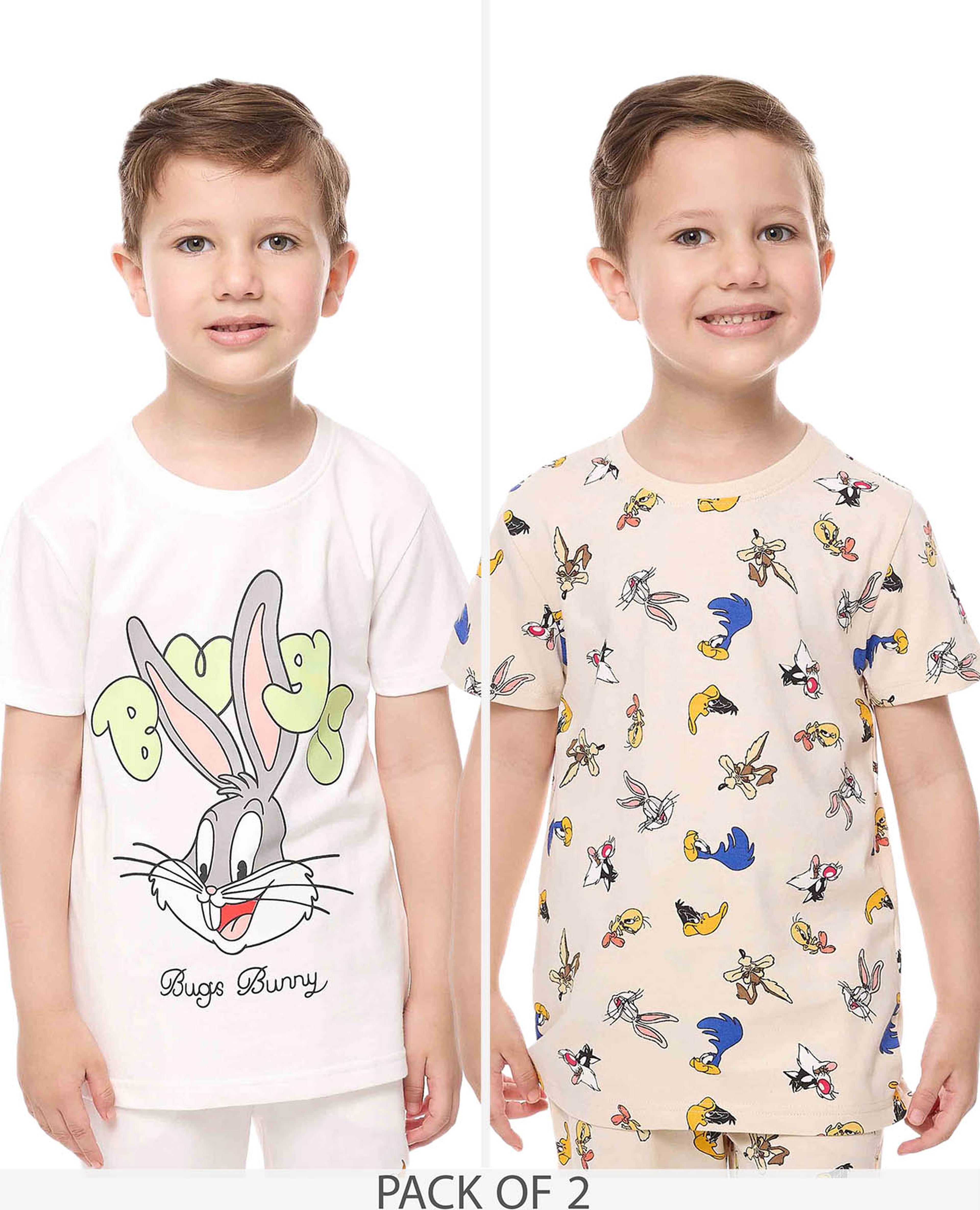 تيشيرتات بأكمام قصيرة بطبعة لوني تونز - قطعتين