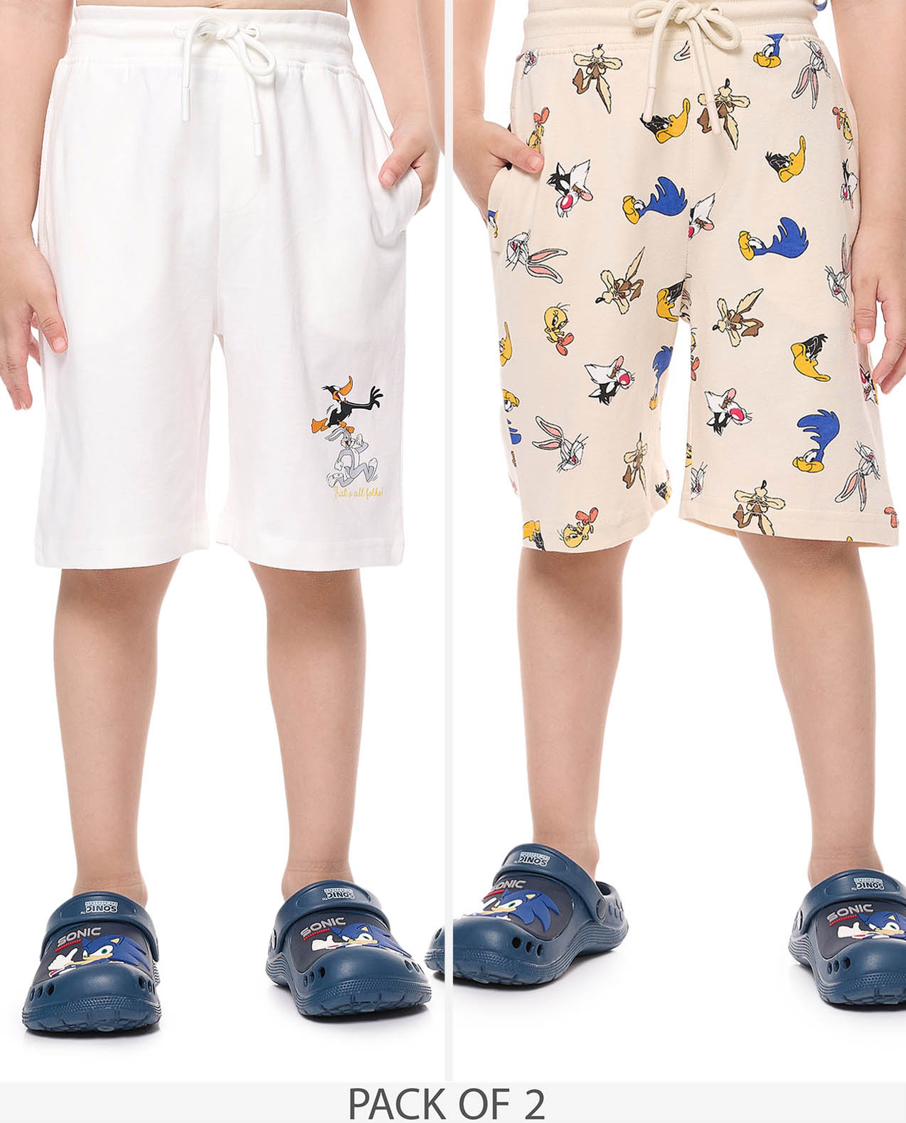 2 Pack Looney Tunes Printed Shorts with Drawstring Waist