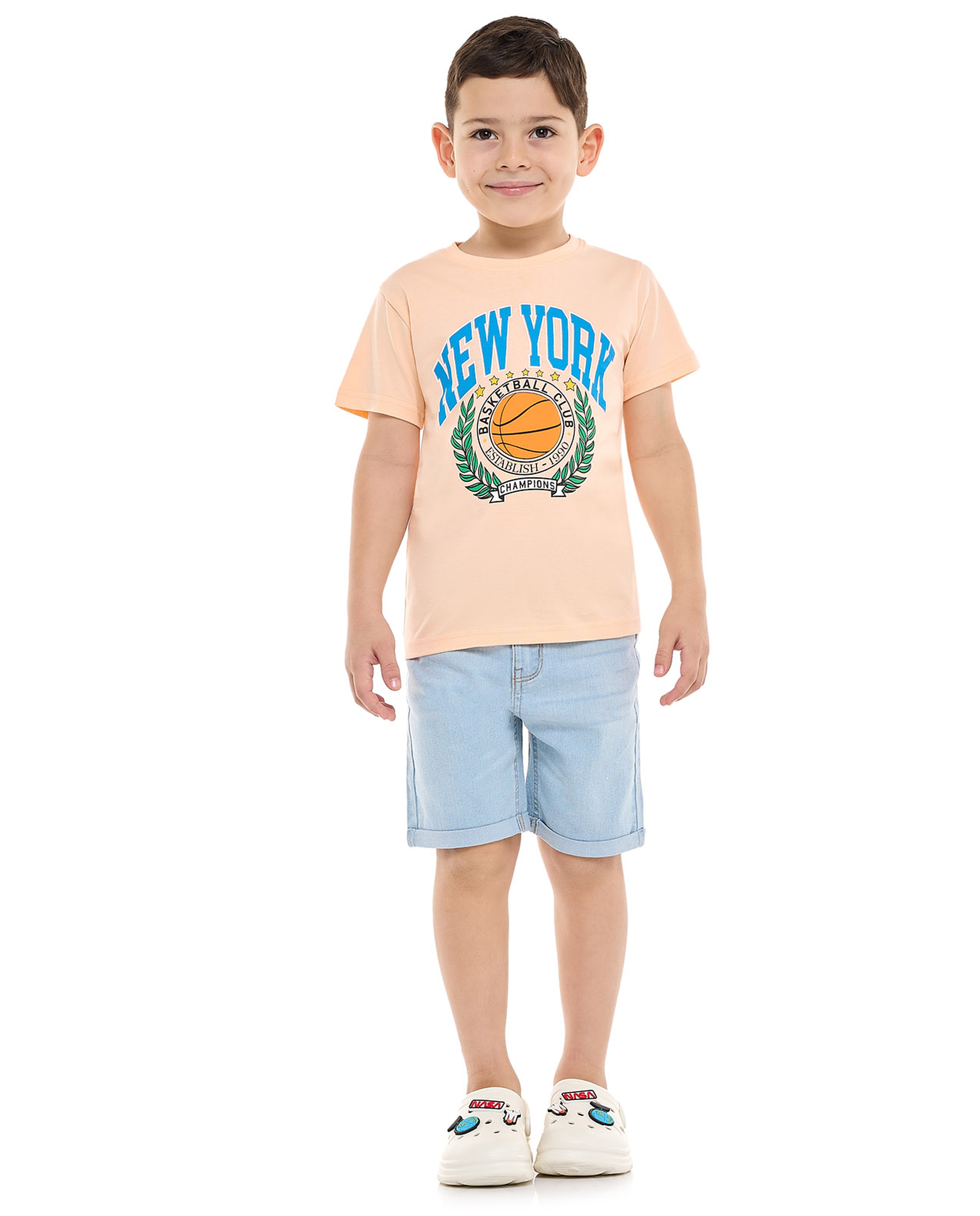 Printed T-Shirt with Crew Neck and Short Sleeves