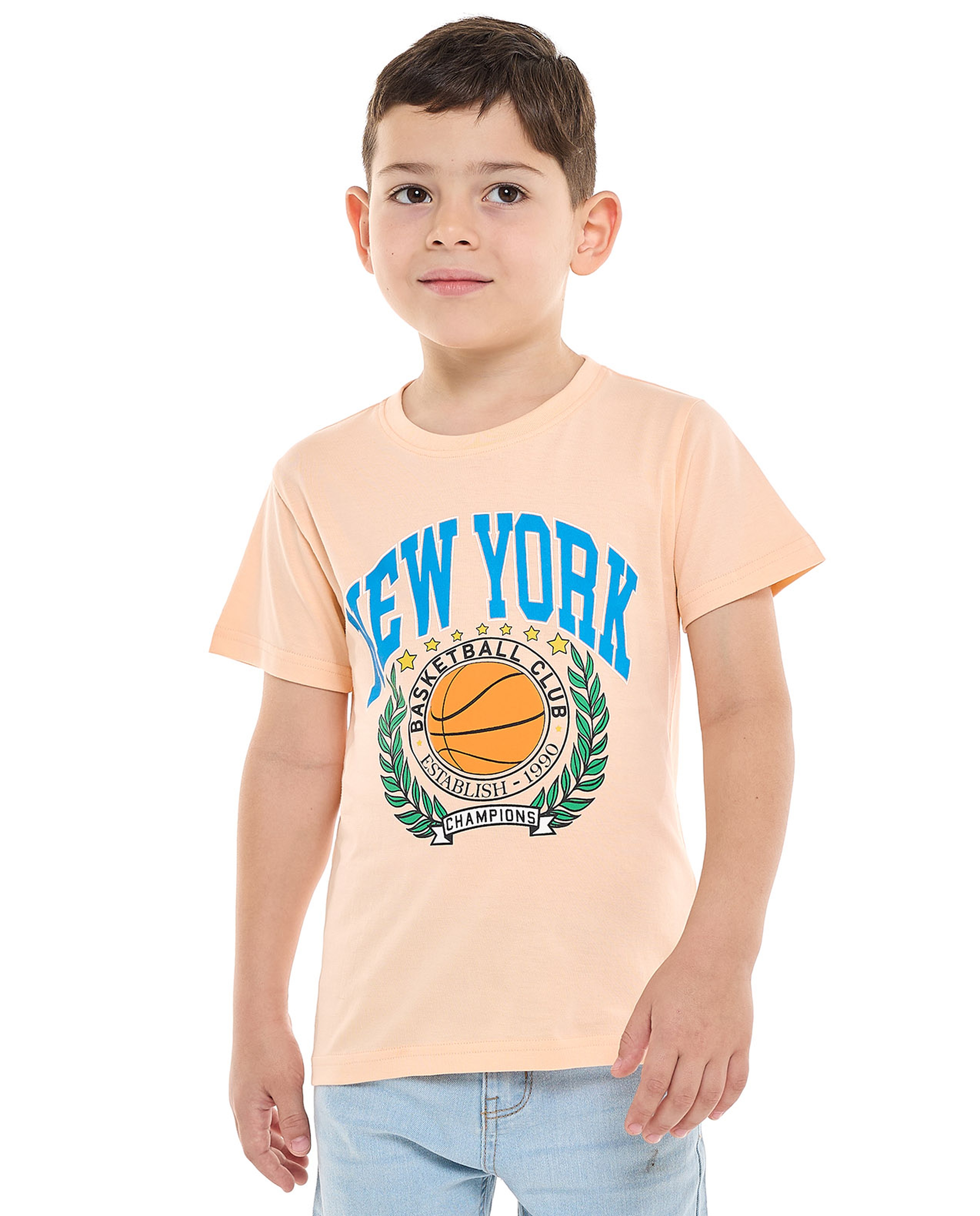 Printed T-Shirt with Crew Neck and Short Sleeves