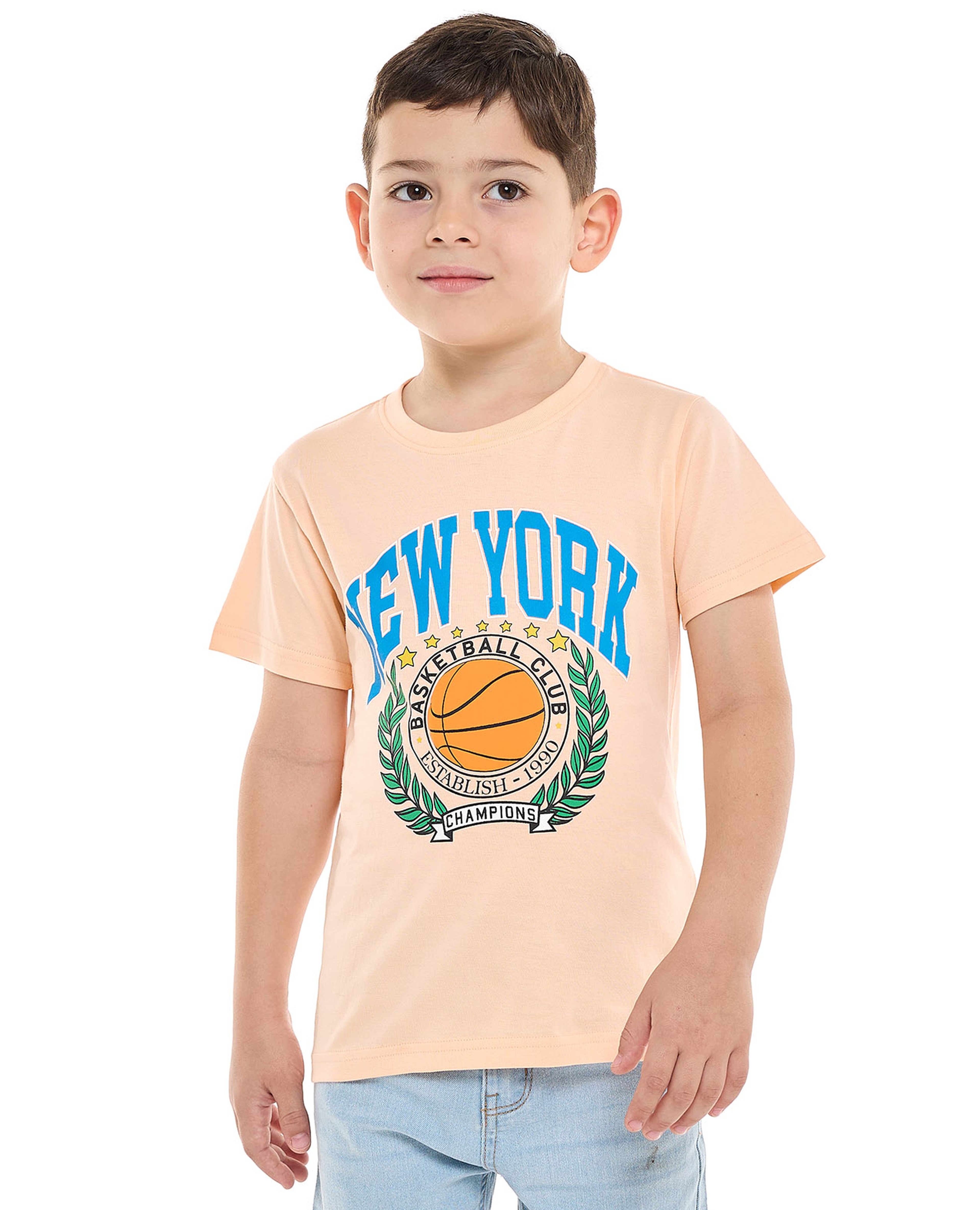 Printed T-Shirt with Crew Neck and Short Sleeves