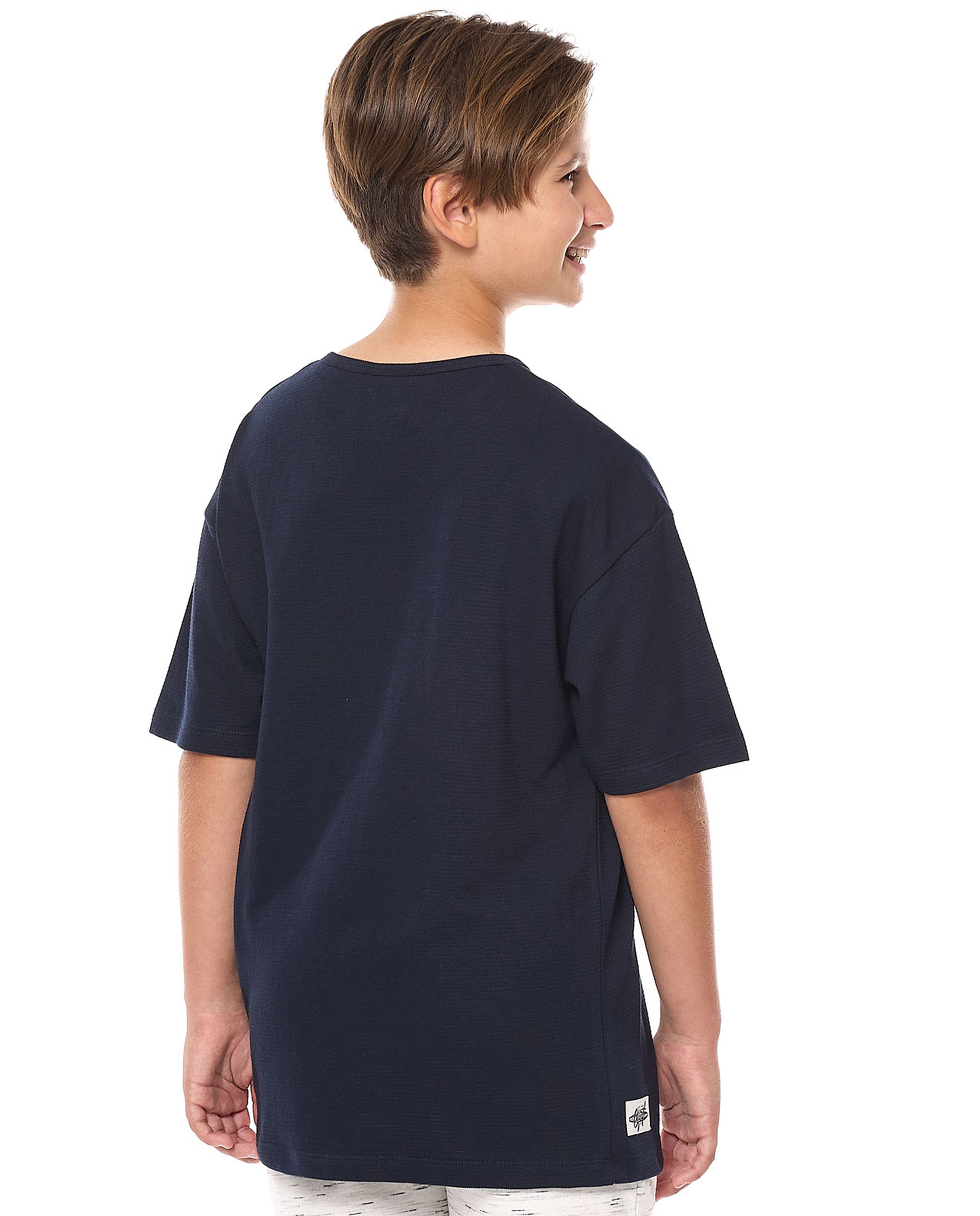 Pocket Detail Oversized T-Shirt with Henley Neck and Short Sleeves