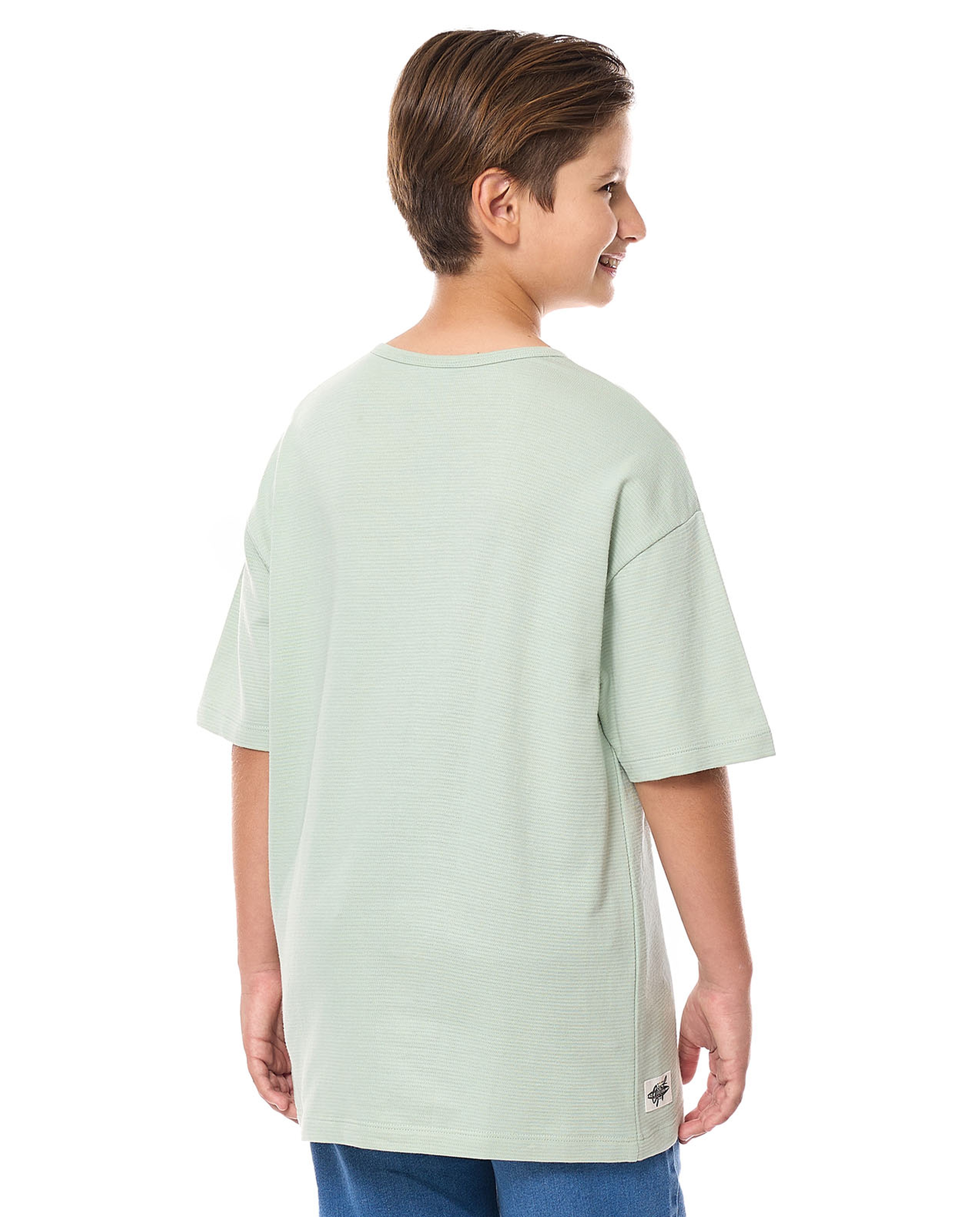 Pocket Detail Oversized T-Shirt with Henley Neck and Short Sleeves