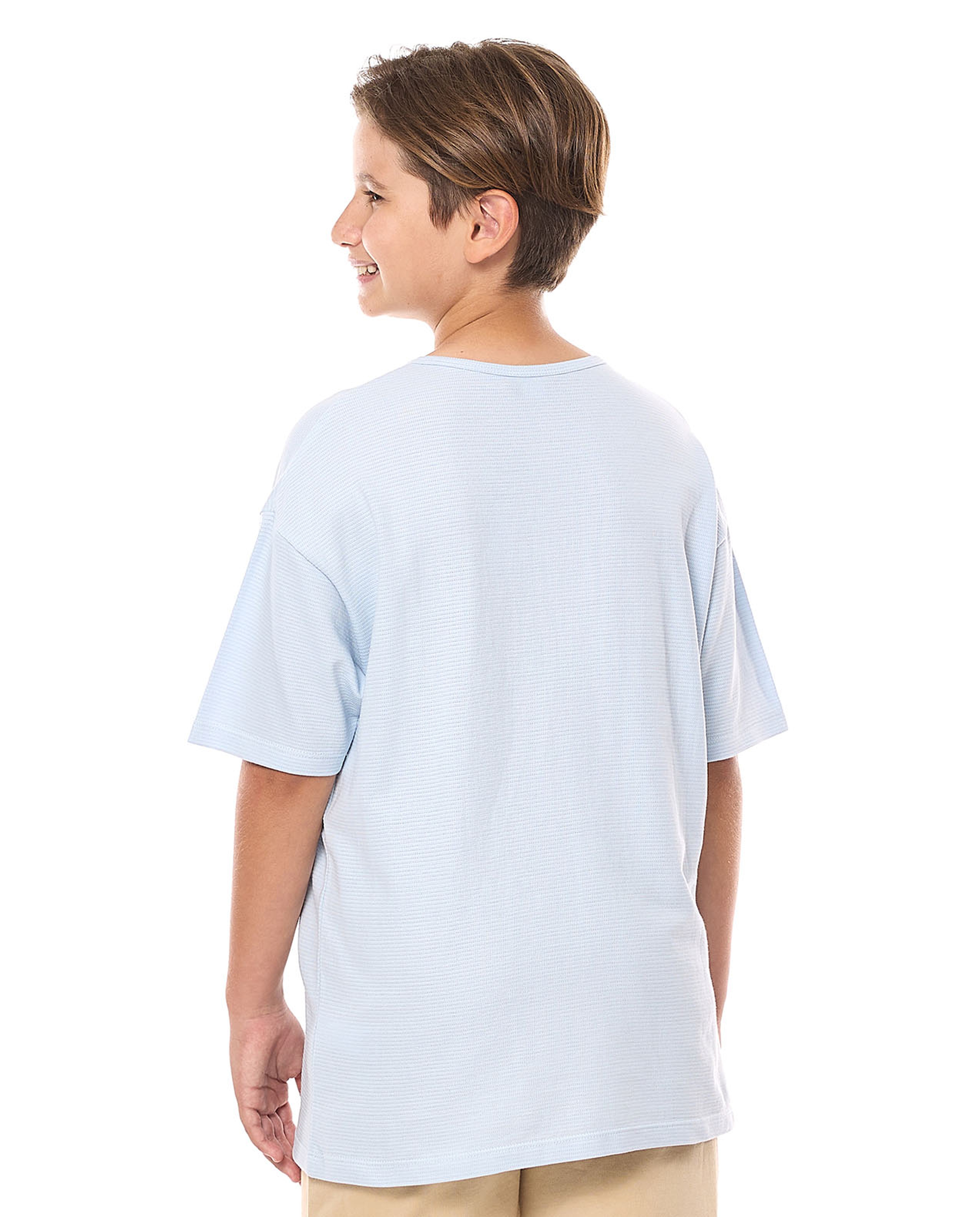 Pocket Detail Oversized T-Shirt with Henley Neck and Short Sleeves