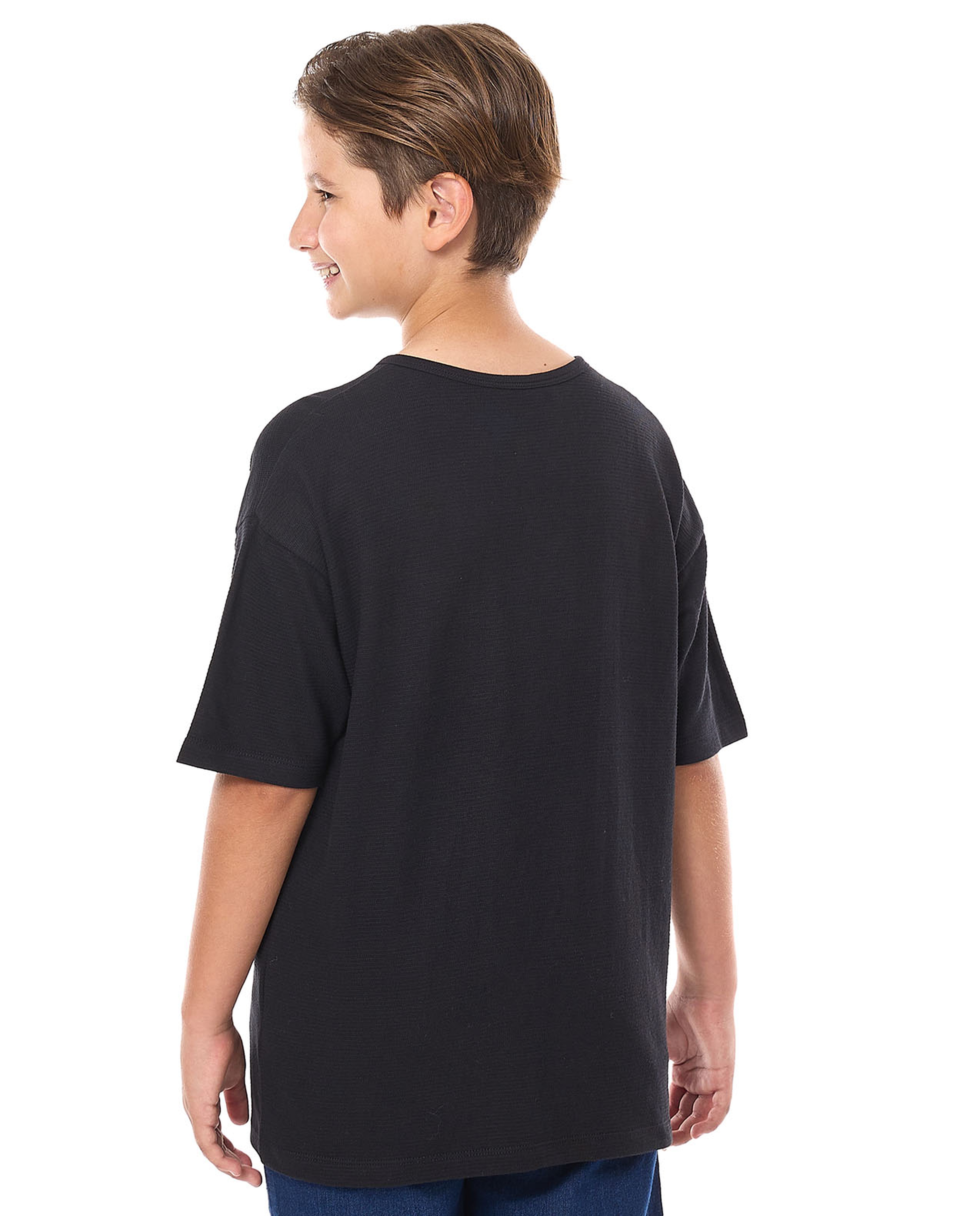 Pocket Detail Oversized T-Shirt with Henley Neck and Short Sleeves