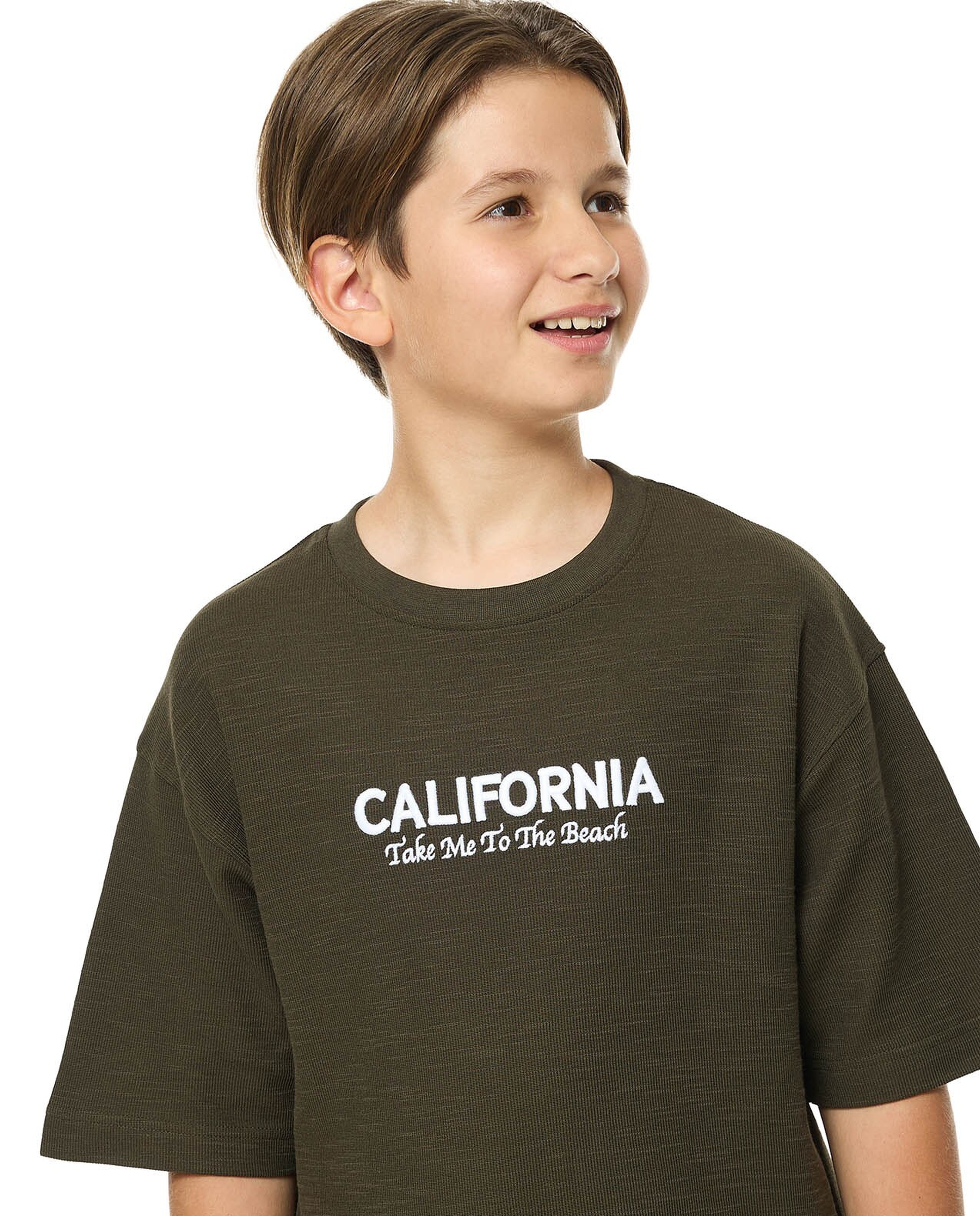 Embroidered Oversized T-Shirt with Crew Neck and Short Sleeves