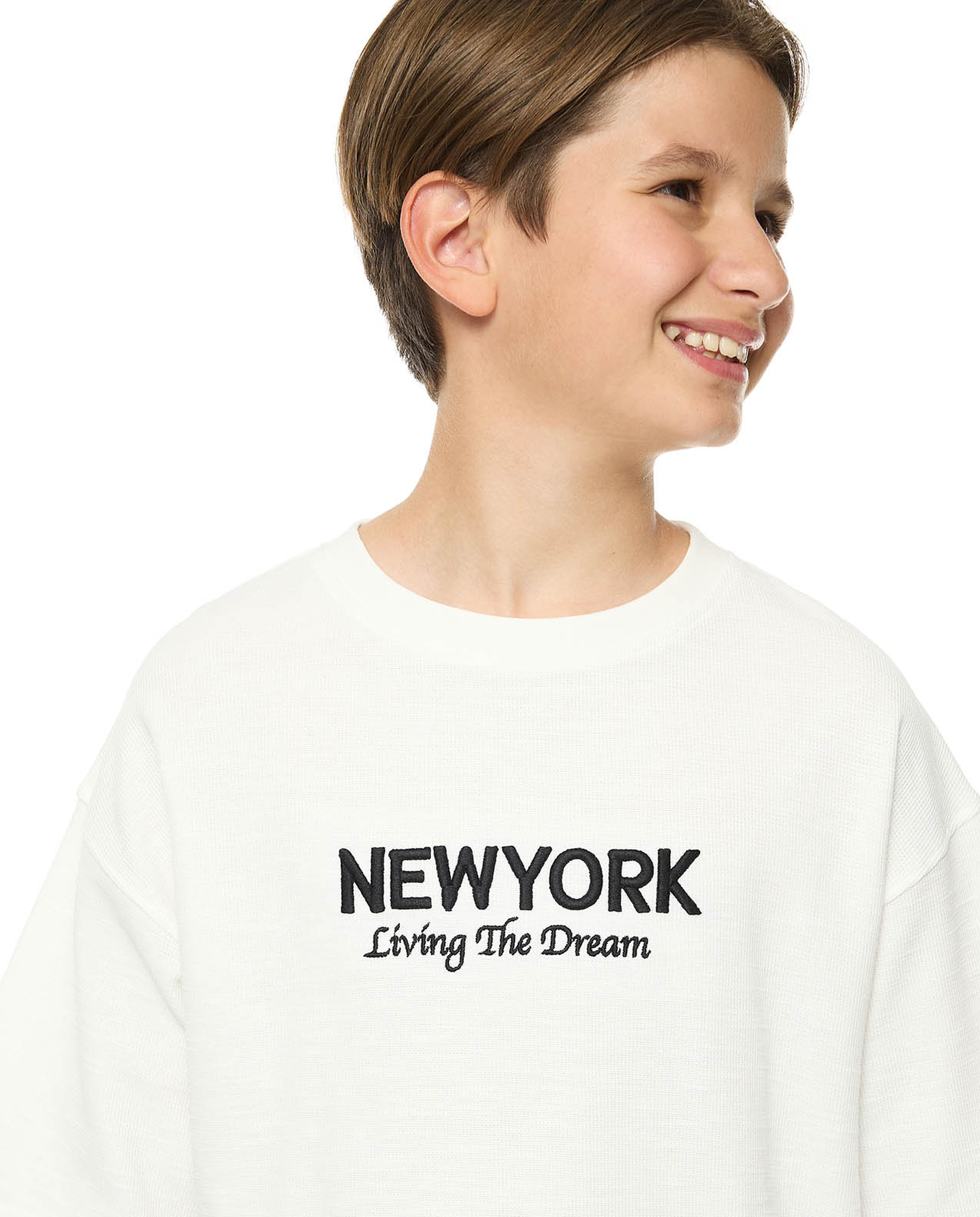 Embroidered Oversized T-Shirt with Crew Neck and Short Sleeves