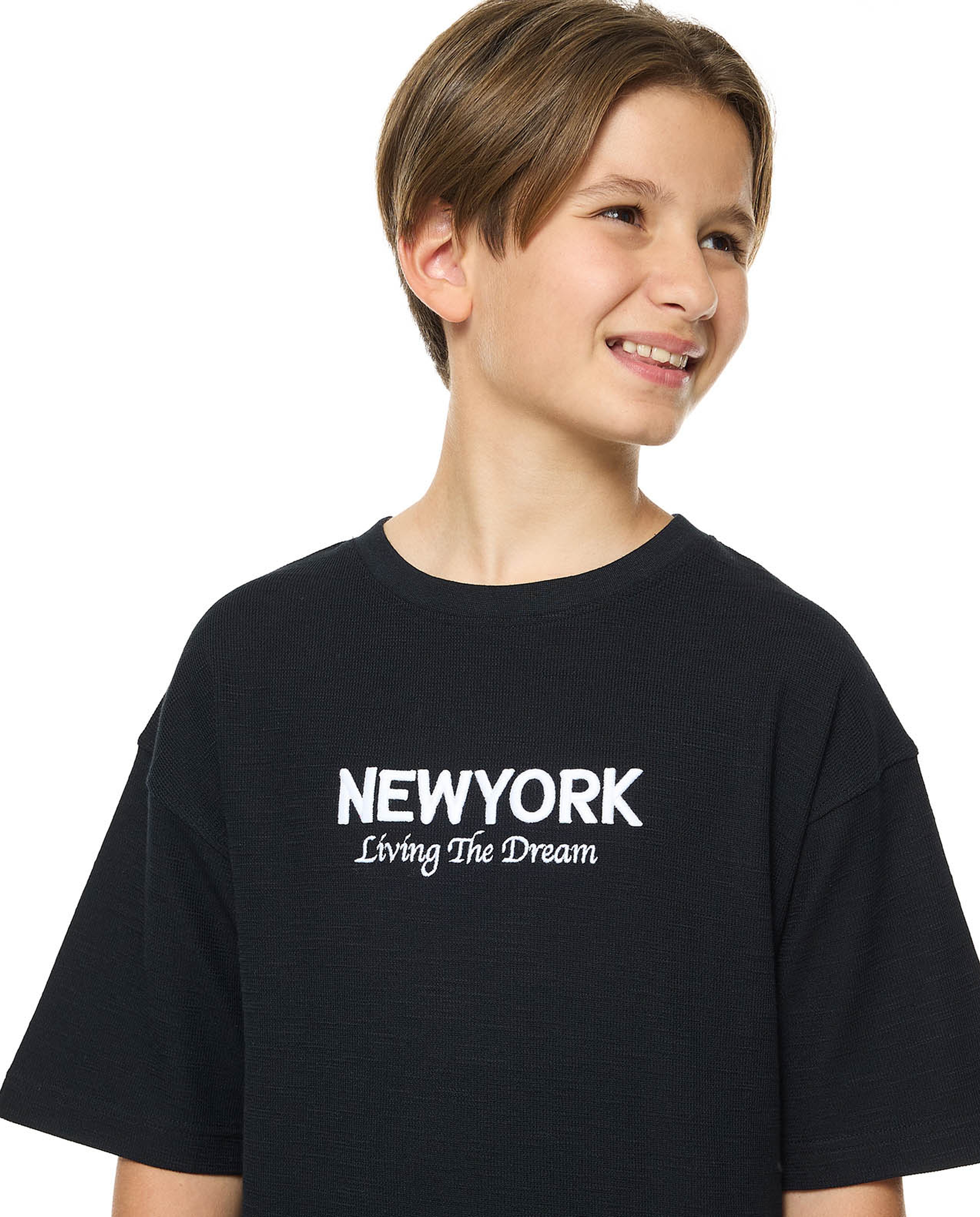 Embroidered Oversized T-Shirt with Crew Neck and Short Sleeves