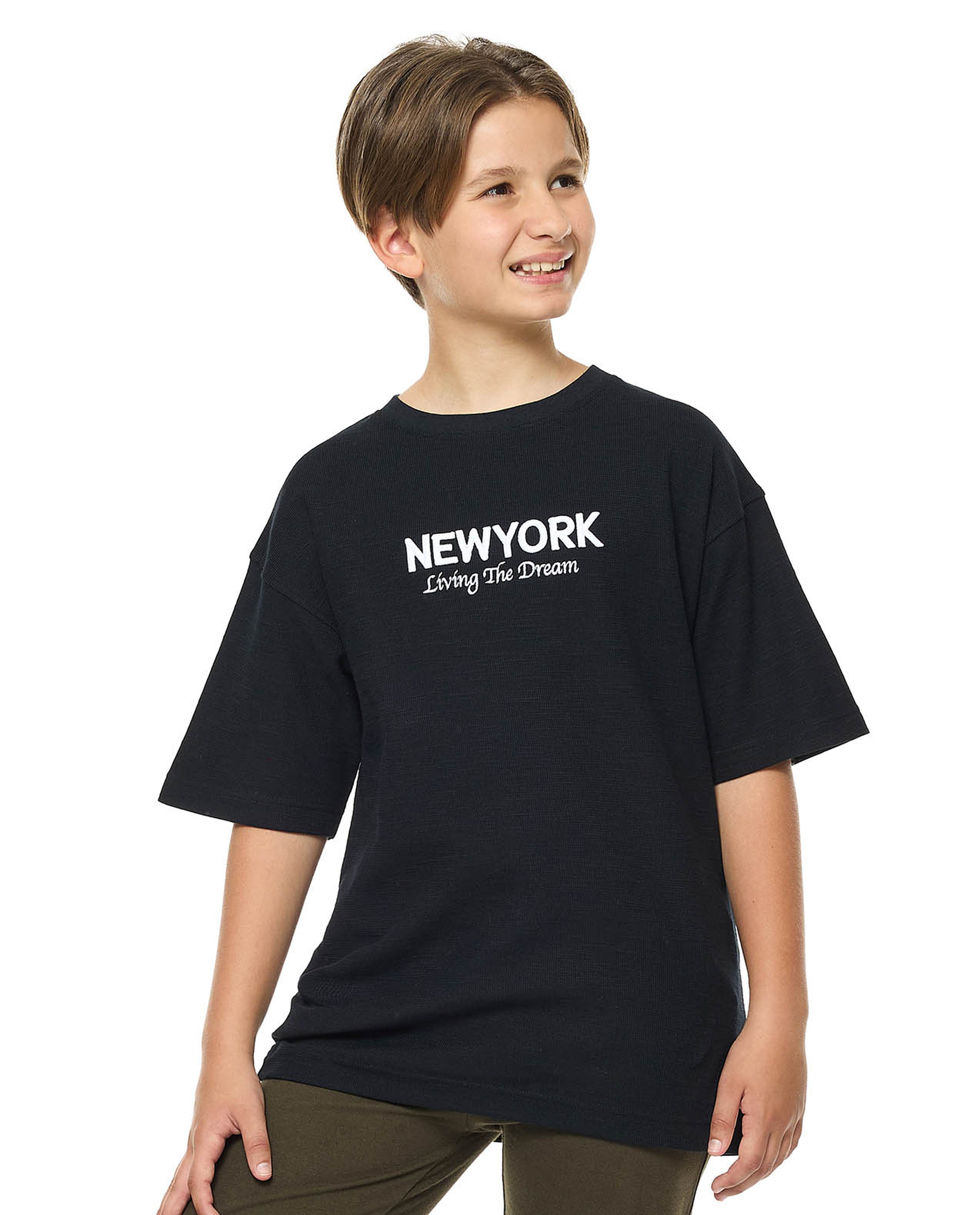 Embroidered Oversized T-Shirt with Crew Neck and Short Sleeves