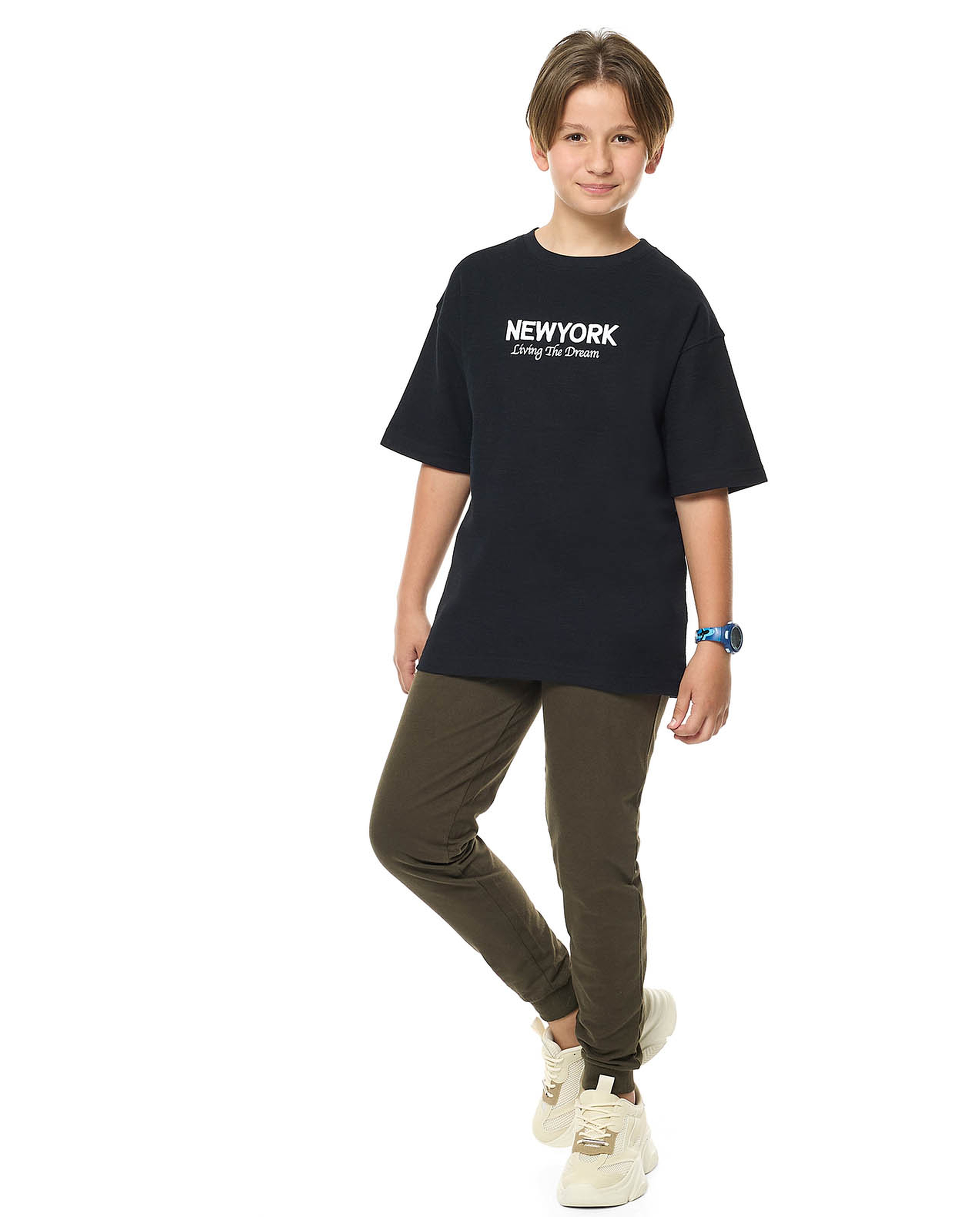 Embroidered Oversized T-Shirt with Crew Neck and Short Sleeves