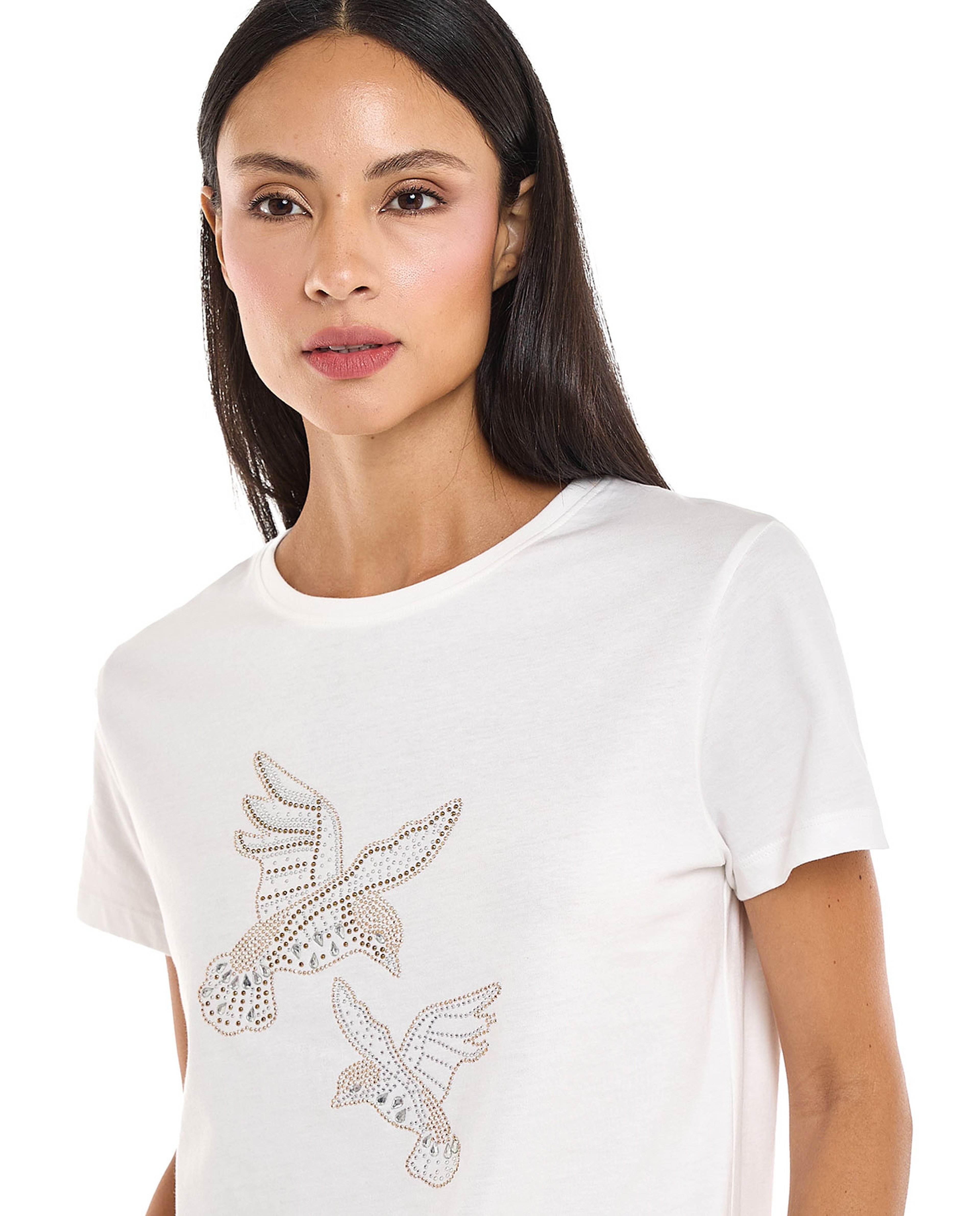Embellished T-Shirt with Crew Neck and Short Sleeves