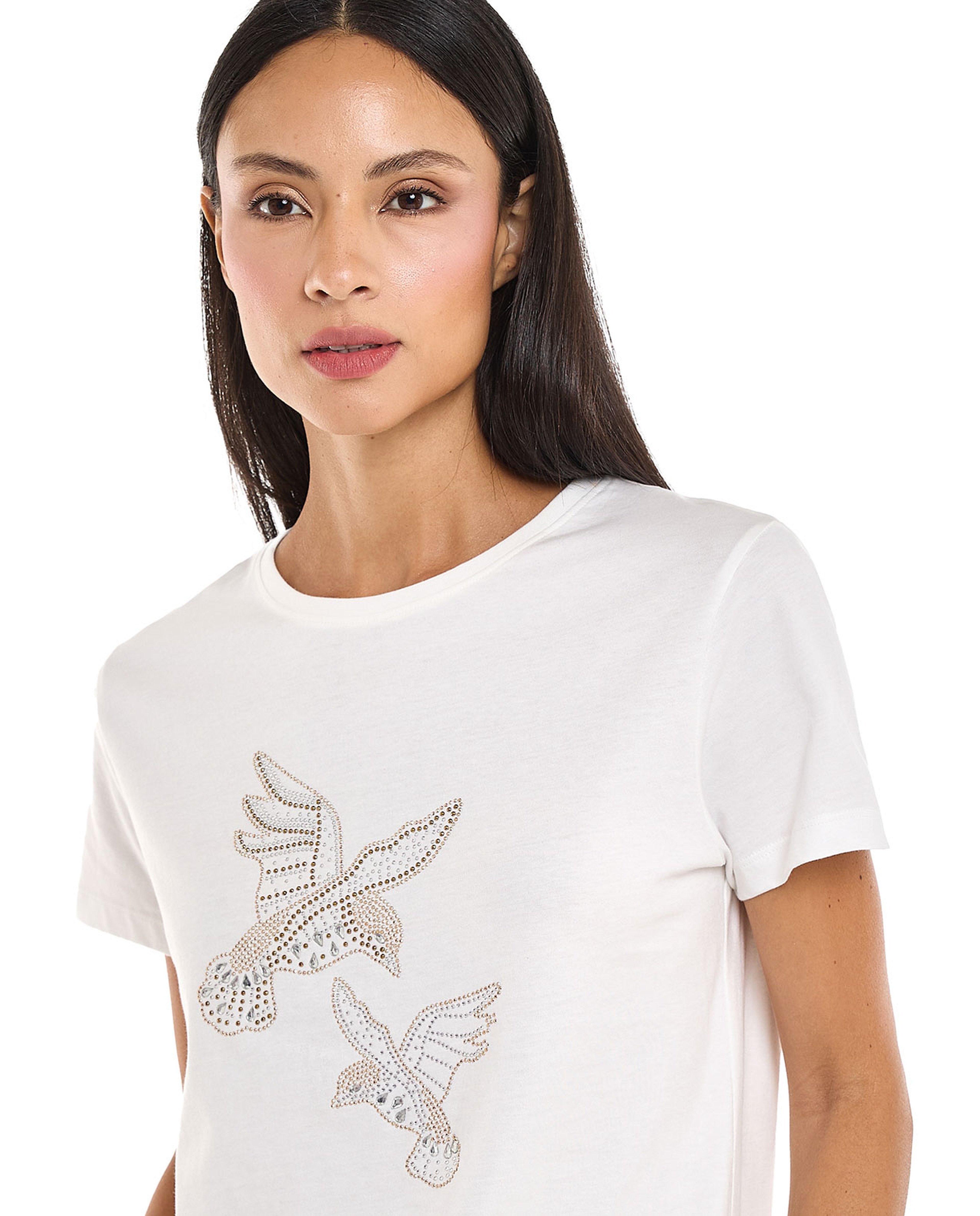 Embellished T-Shirt with Crew Neck and Short Sleeves