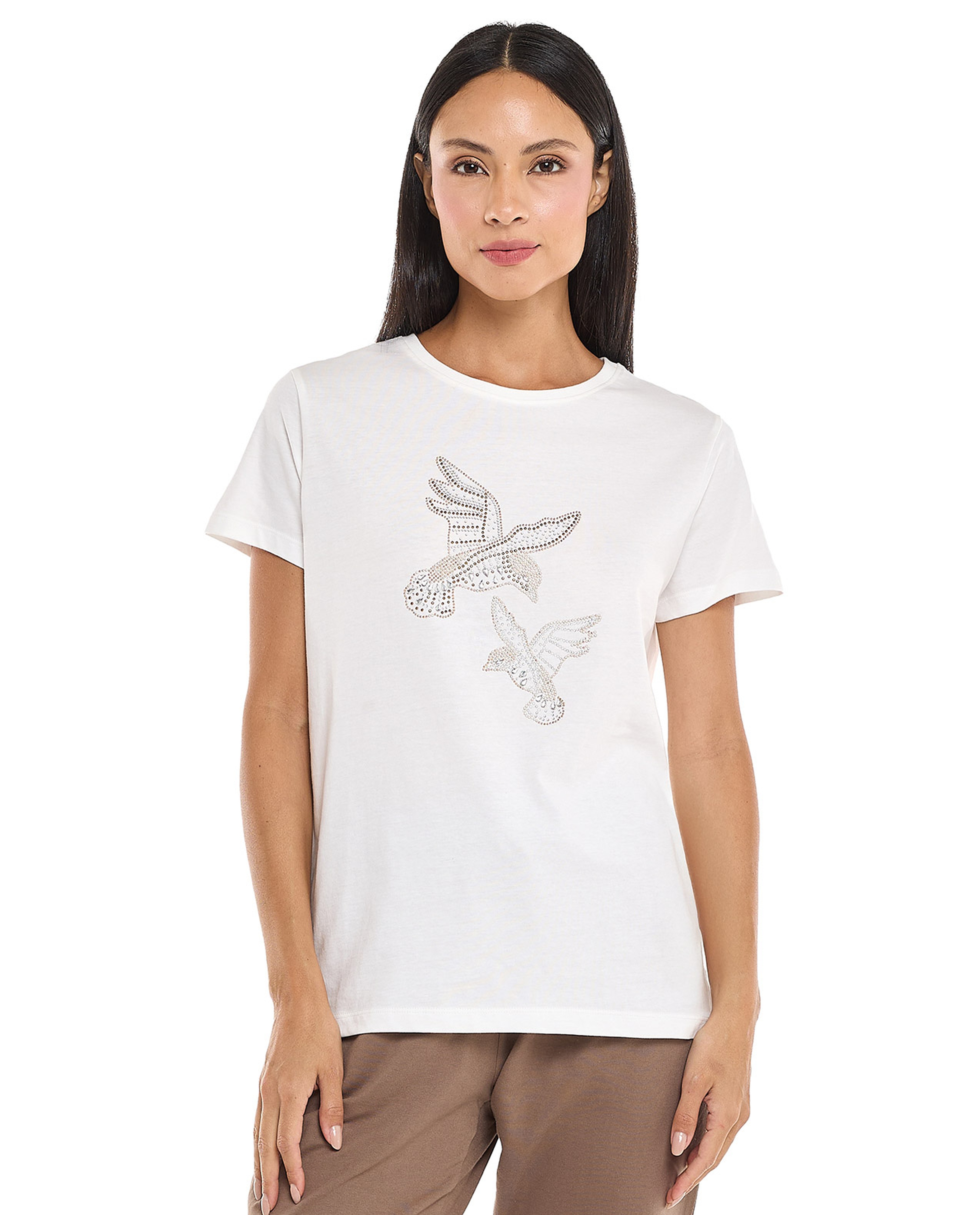 Embellished T-Shirt with Crew Neck and Short Sleeves
