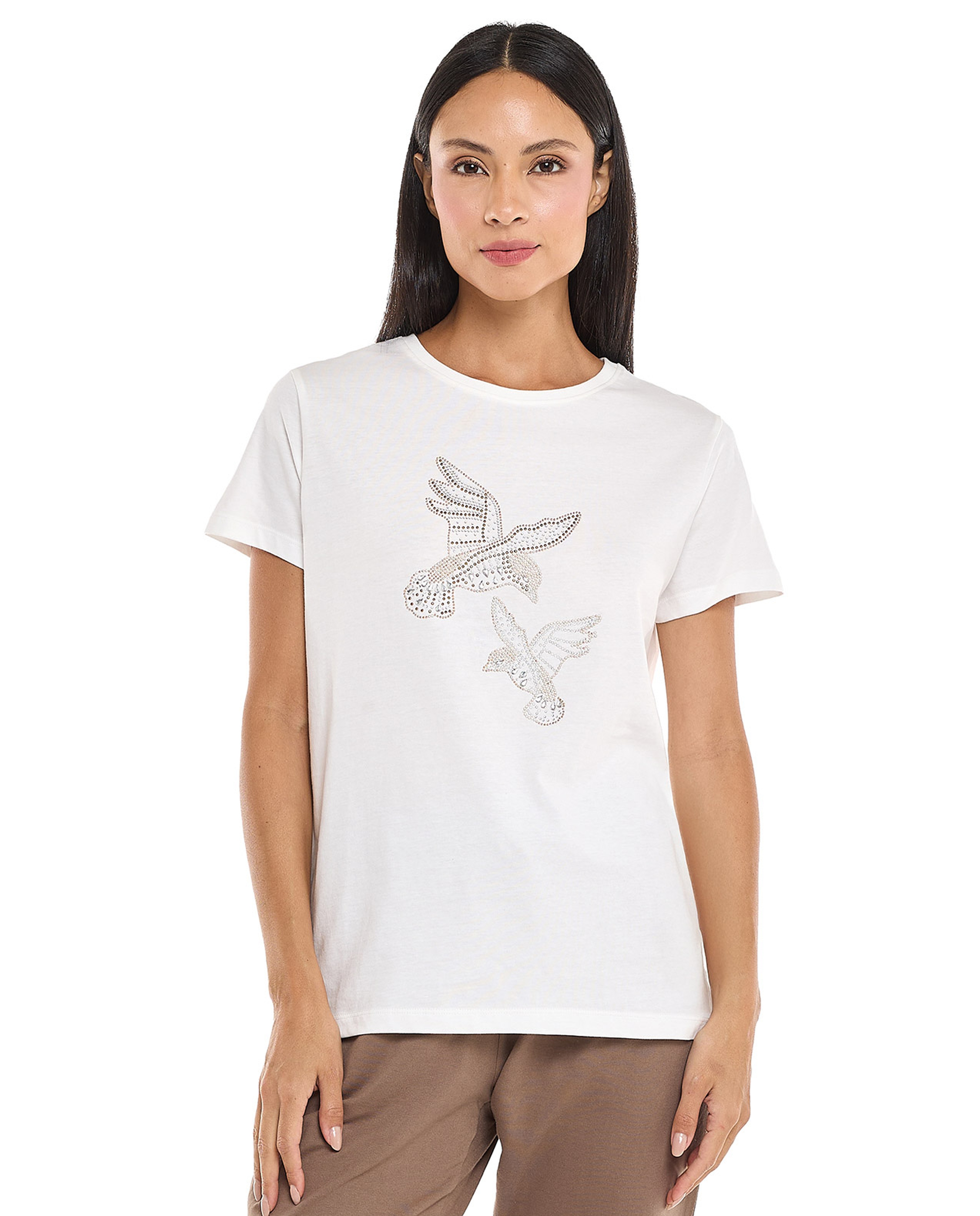 Embellished T-Shirt with Crew Neck and Short Sleeves