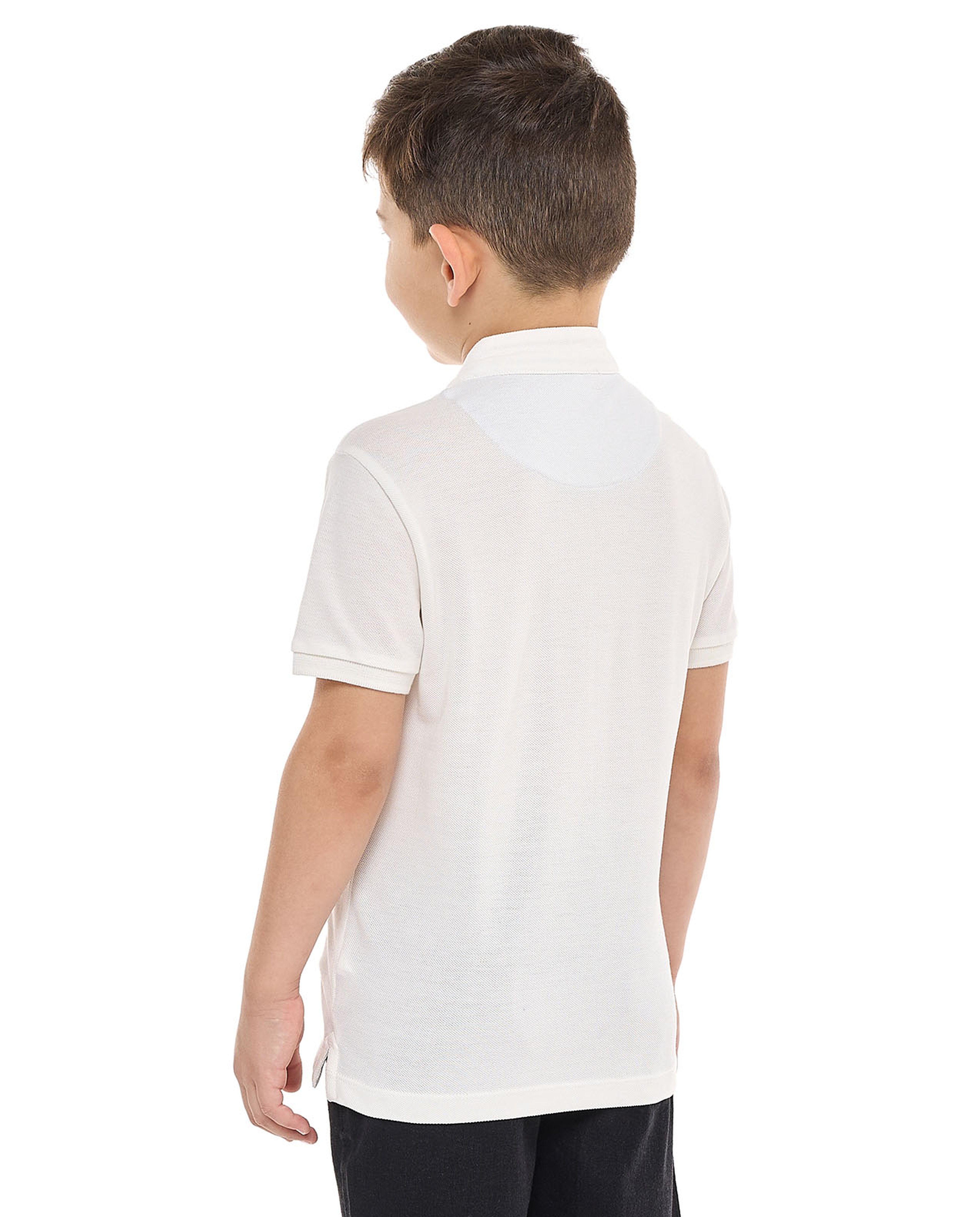 Textured T-Shirt with Stand Collar and Short Sleeves