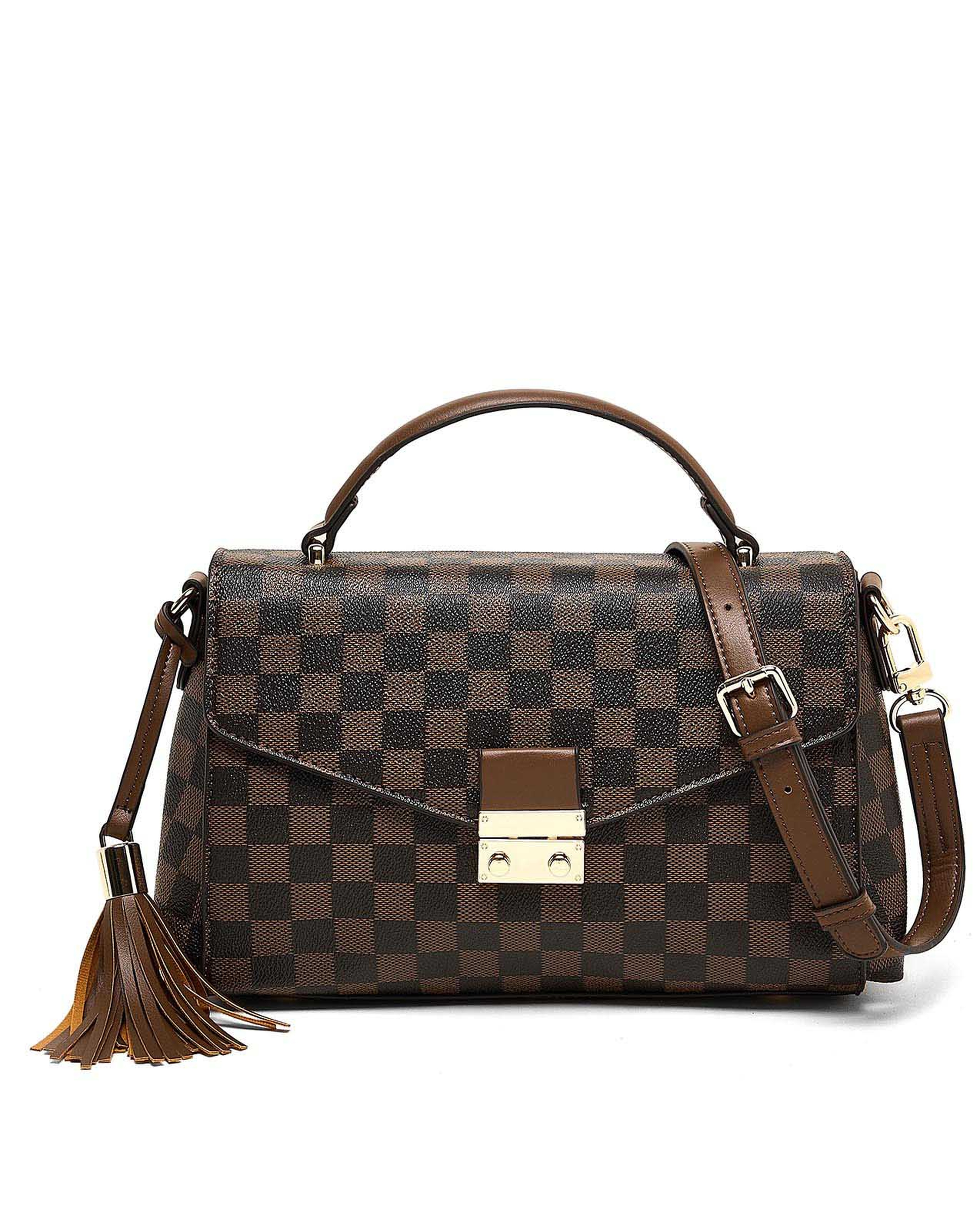 Checkered Top Handle Bag